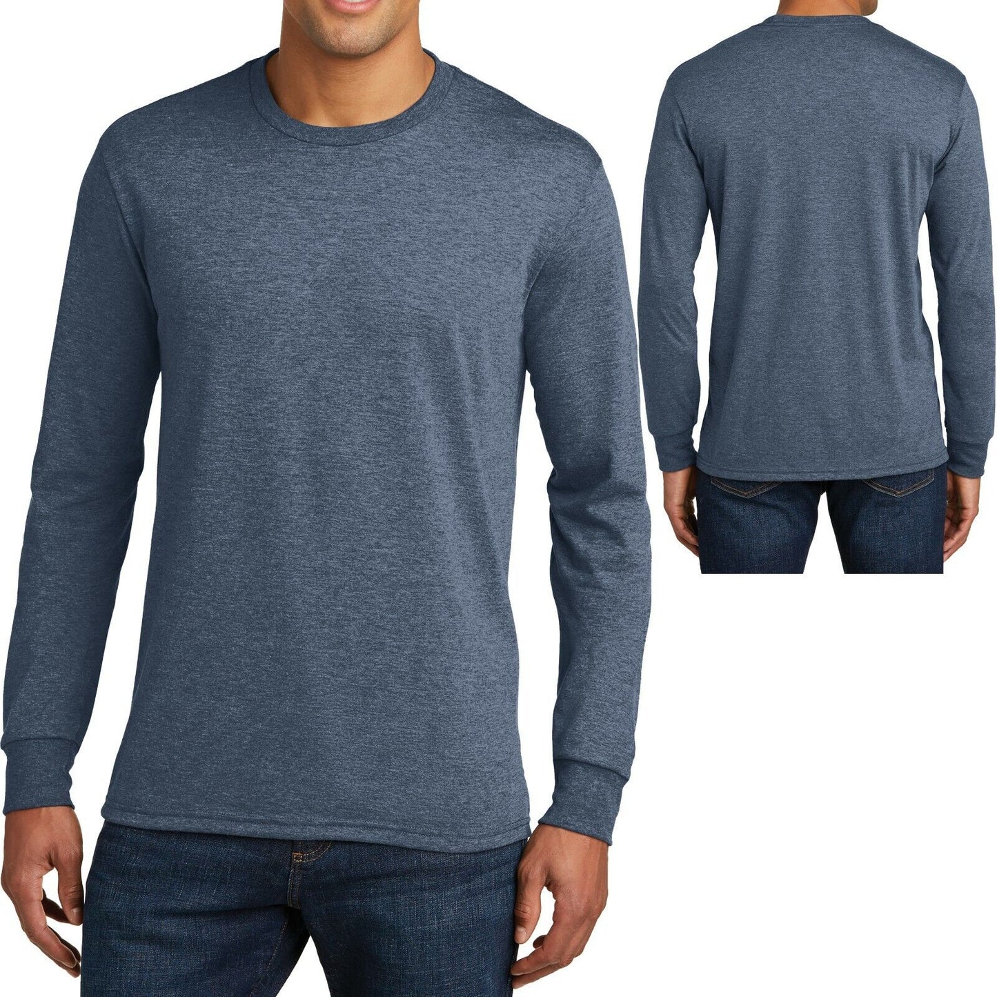 Mens Long Sleeve Tri Blend T-Shirt Premium Crew Neck Tee S, M, L, XL 2XL 3XL 4XL