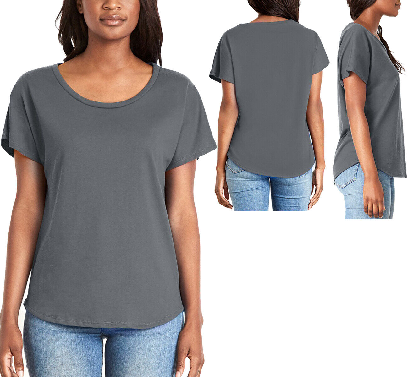 Ladies Dolman T-Shirt Cotton/Poly Relaxed Fit Womens Top Tee XS-XL, 2XL, 3XL