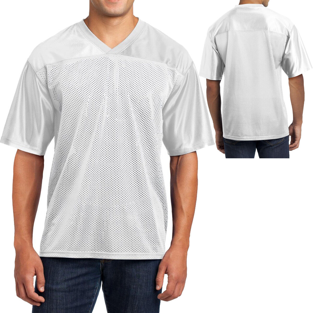 Mens Jersey V-Neck T-Shirt Mesh Moisture Wicking Football Style XS-XL 2X, 3X, 4X