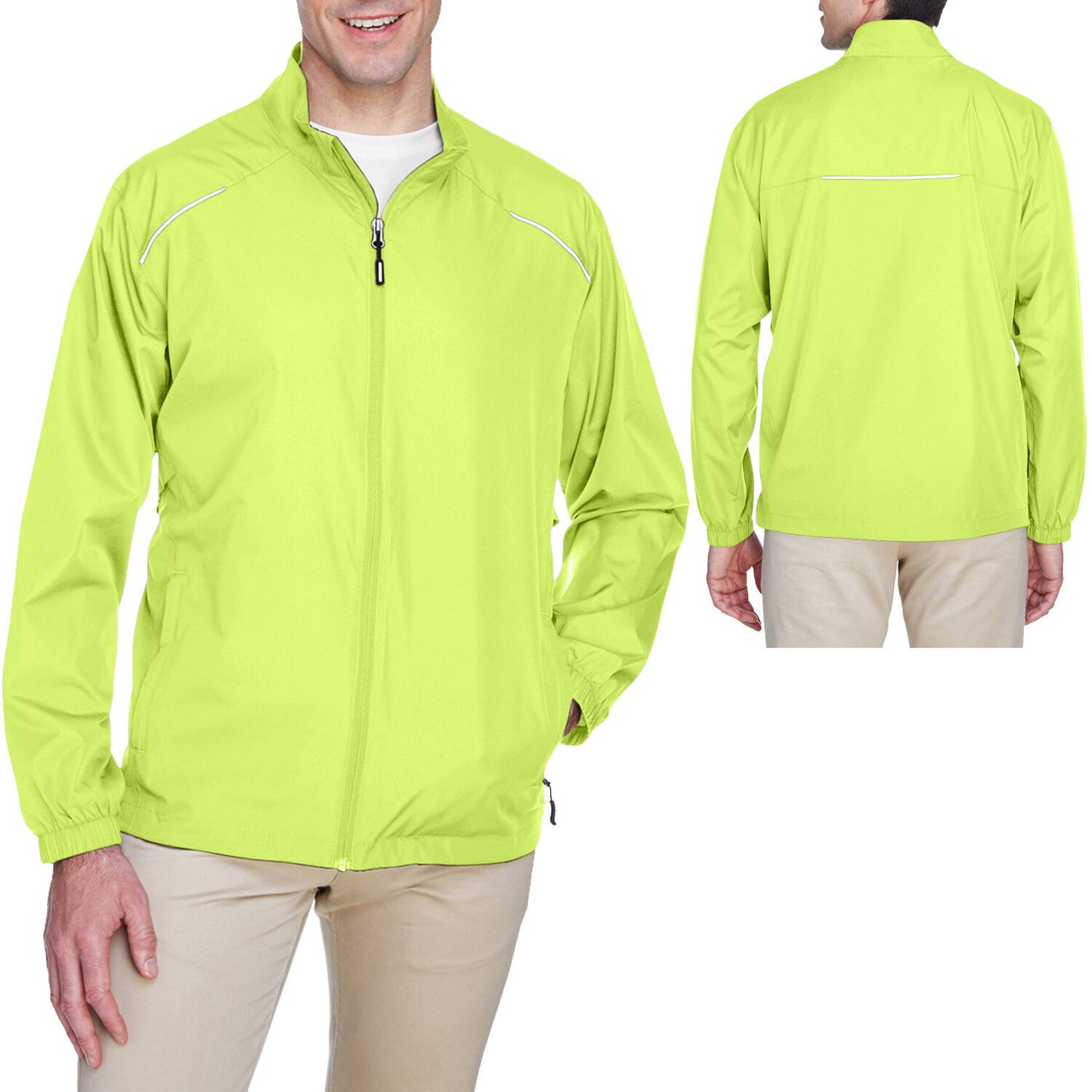 Big Mens Wind Breaker Water Resistant Reflective Piping Unlined XL, 2X, 3X 4X 5X