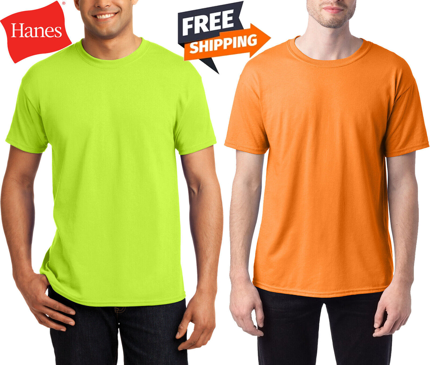 Mens Hanes Blend Tee SAFETY T-Shirt Dries Faster & Shrinks Less Than 100% Cotton