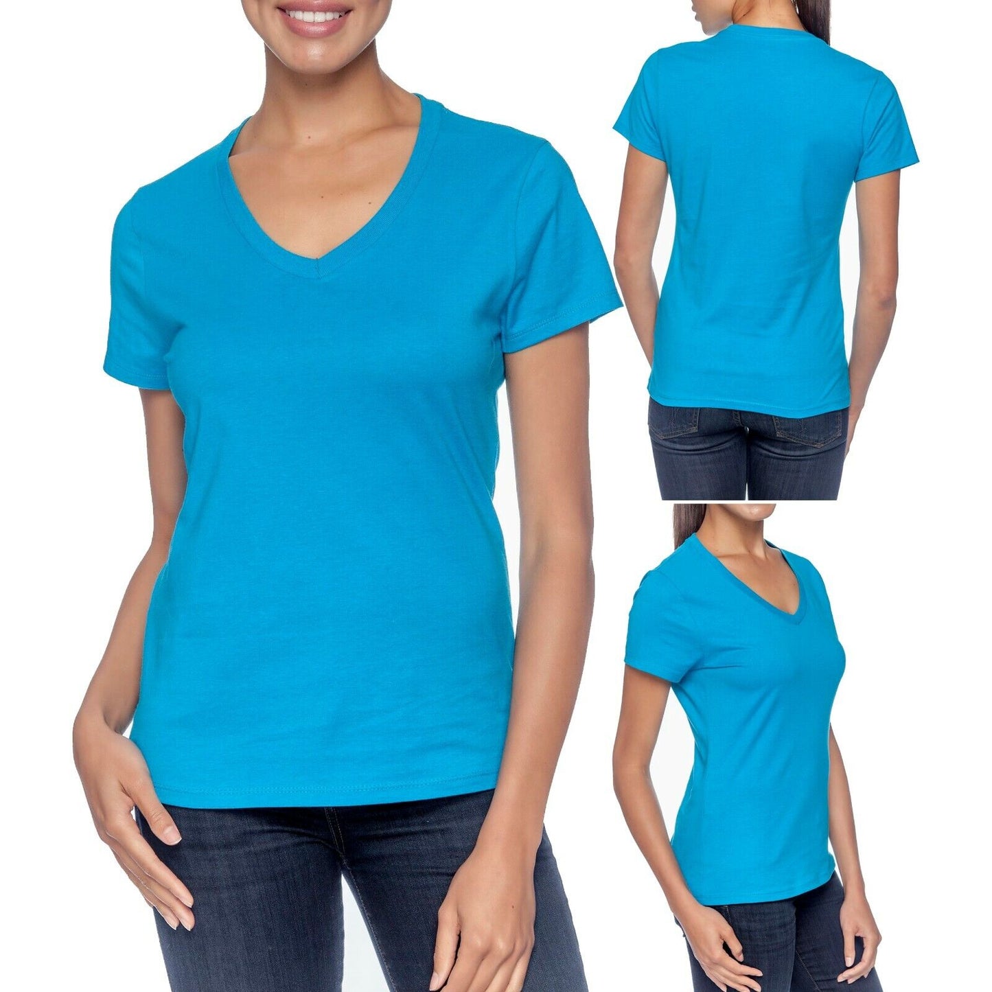 Hanes Ladies V-Neck T-Shirt 100% Cotton Nano Tee Top XS-2XL Womens Tee NEW