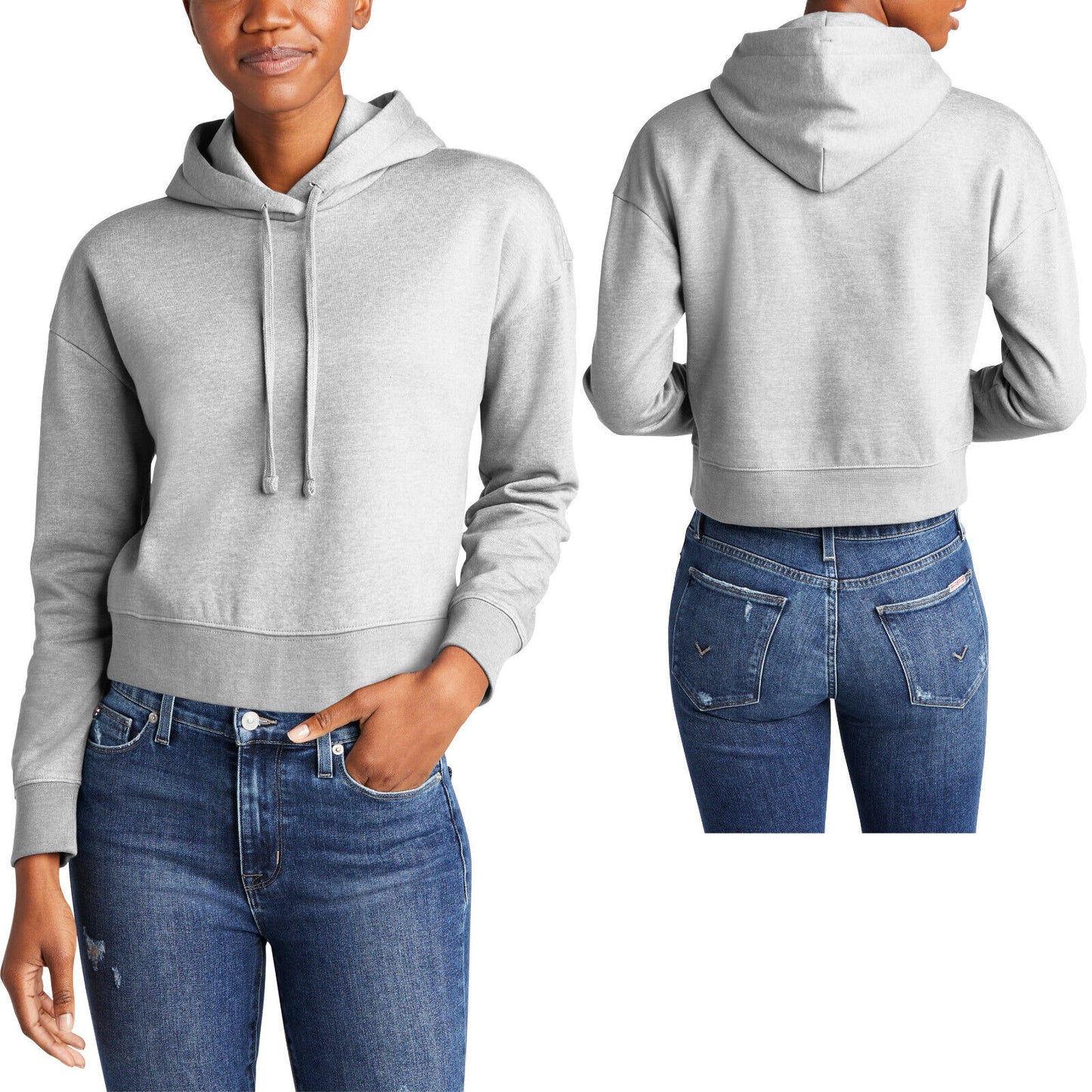 Ladies Cropped Soft Fleece Hoodie Womens Long Sleeve Hooded Sweatshirt XS-4X NEW