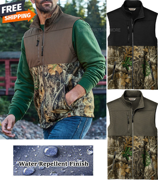 Men's Camo Realtree Edge Colorblock Soft Shell Vest Water Repellent XS-4XL NEW!