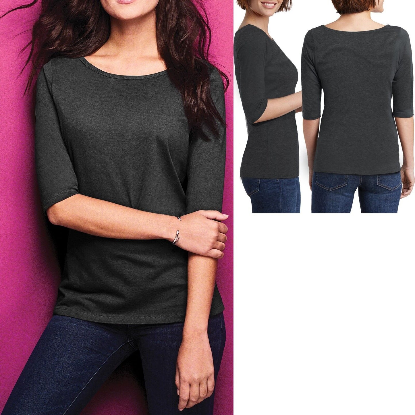 Ladies Plus Size T-Shirt 3/4 Sleeve Soft Preshrunk Womens Top Tee XL, 2X, 3X, 4X