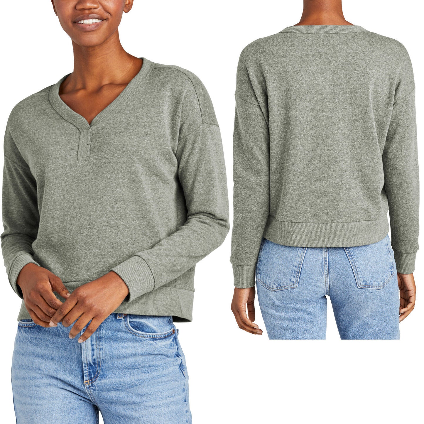 Womens Triblend Fleece V-Neck Super Soft Sweatshirt Pullover High Low Hem XS-4XL