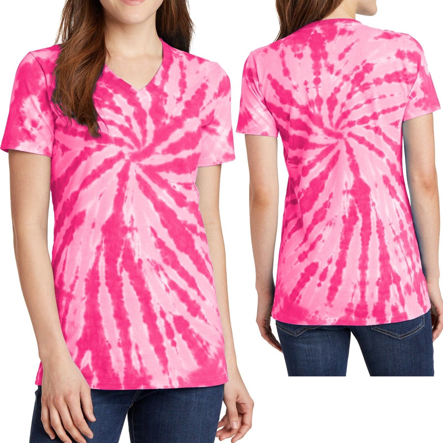 Ladies Plus Size Tie Dye T-Shirt V-NECK Cotton Tye Die Womens XL, 2XL, 3XL, 4XL