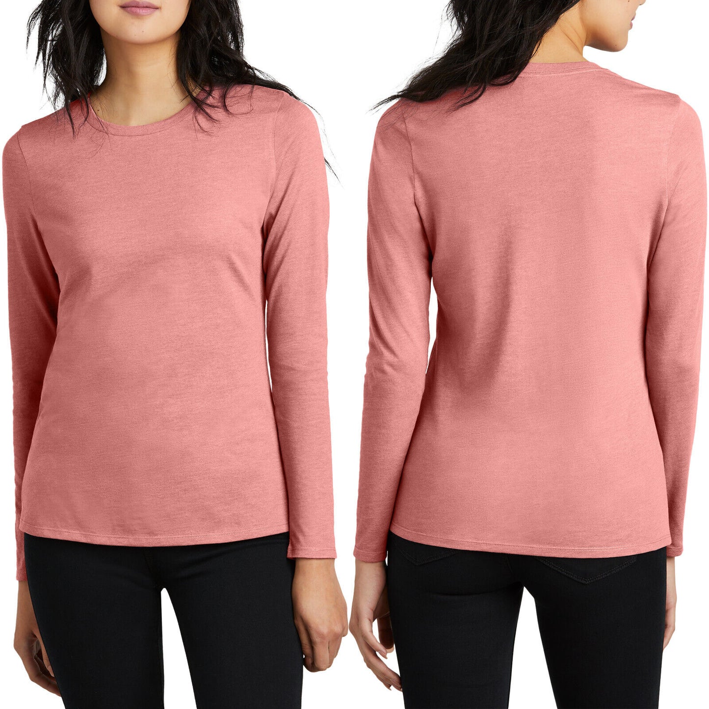 Women's Blended Long Sleeve Heathered Tee Soft Ringspun Cotton/Poly T-Shirt NEW!