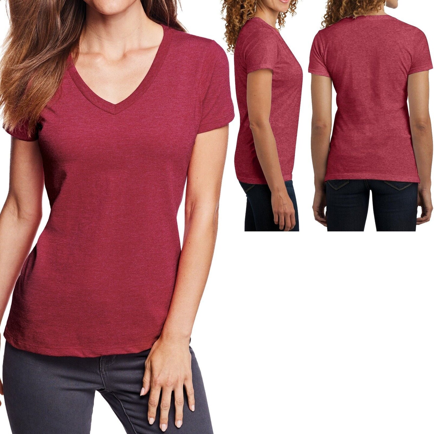 Ladies Plus Size V-Neck T-Shirt Lightweight Womens Top With Heathers XL 2X 3X 4X