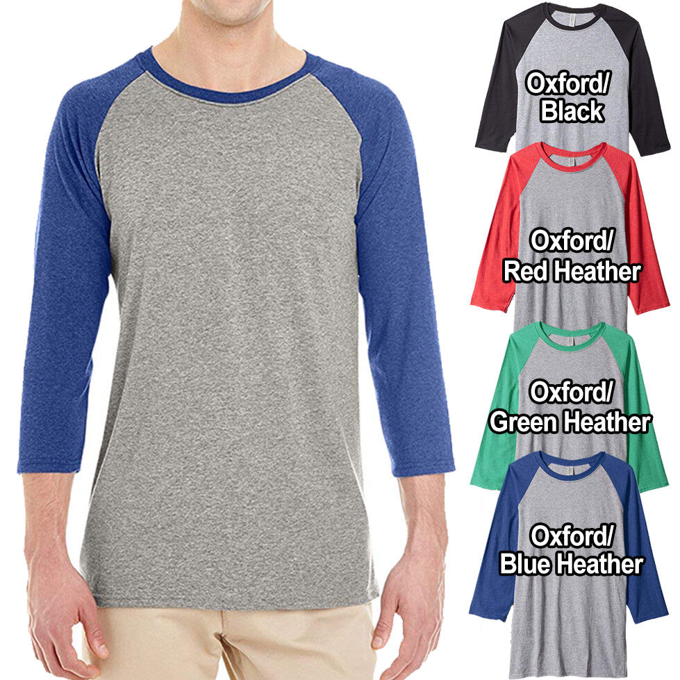 Mens Tri Blend T-Shirt 3/4 Sleeve Raglan Baseball Tee S, M, L, XL, 2XL, 3XL NEW