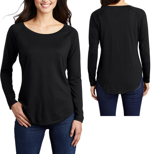 Ladies Tri Blend Scoop Neck Wicking T-Shirt Long Sleeve Womens Raglan Tee XS-4XL