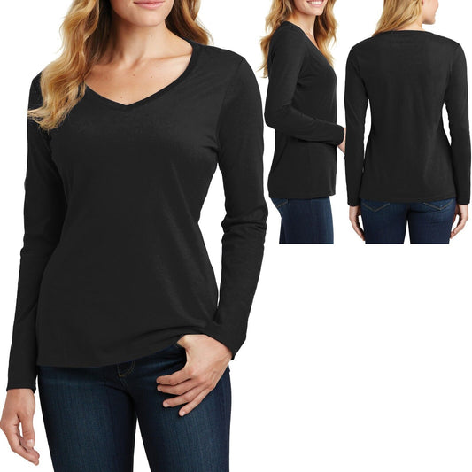 Ladies V-Neck T-Shirt Long Sleeve Womens Top Soft Cotton Tee XS-XL 2XL, 3XL, 4XL