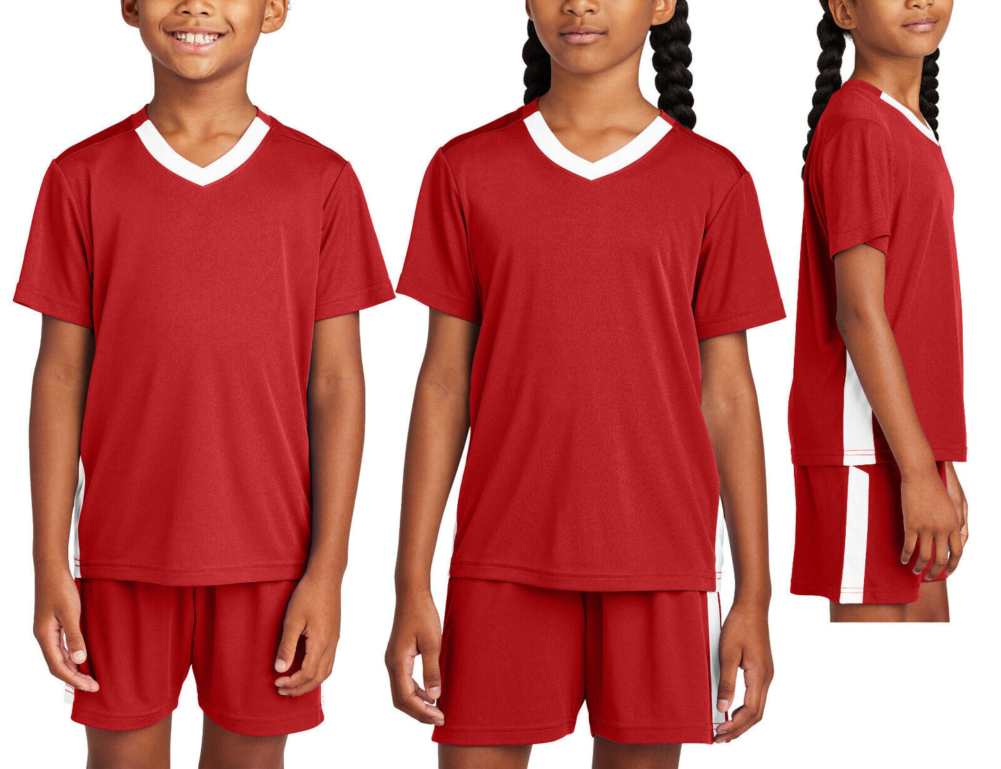 Kids V-Neck Moisture Wicking Color Block Team T-Shirt Youth Child UPF 30+ XS-XL