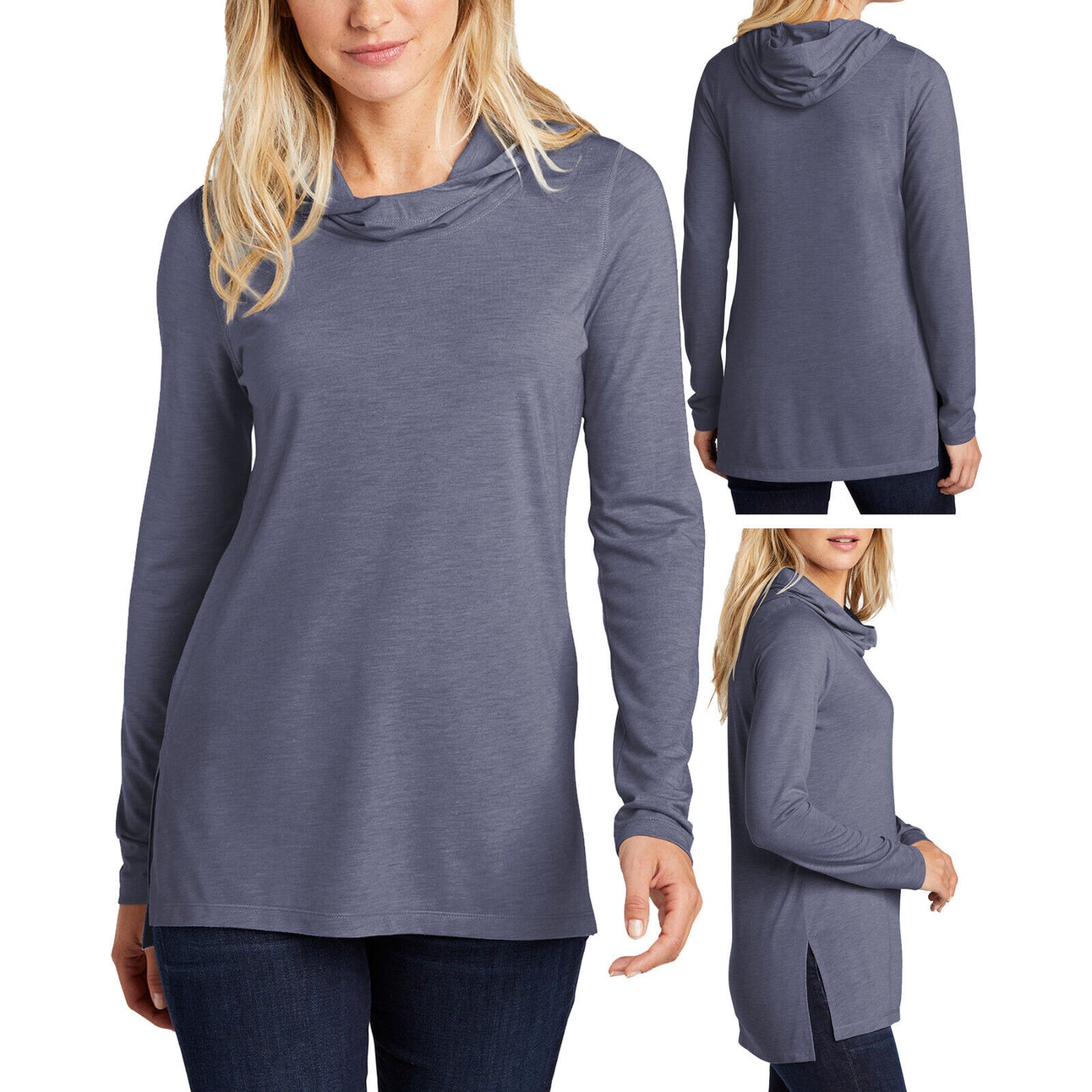 Womens Long Sleeve Tri Blend Hoodie T-Shirt Ladies Moisture Wicking Tee XS-4XL