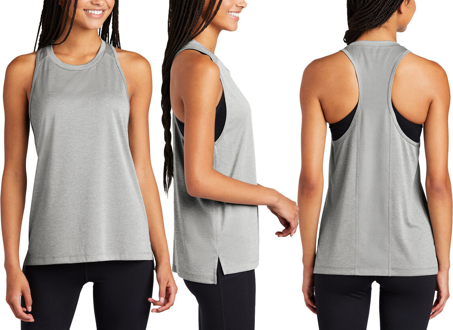 Womens Heathered Contrast Moisture Wicking Racer Mesh Back Tank Top Ladies XS-4X