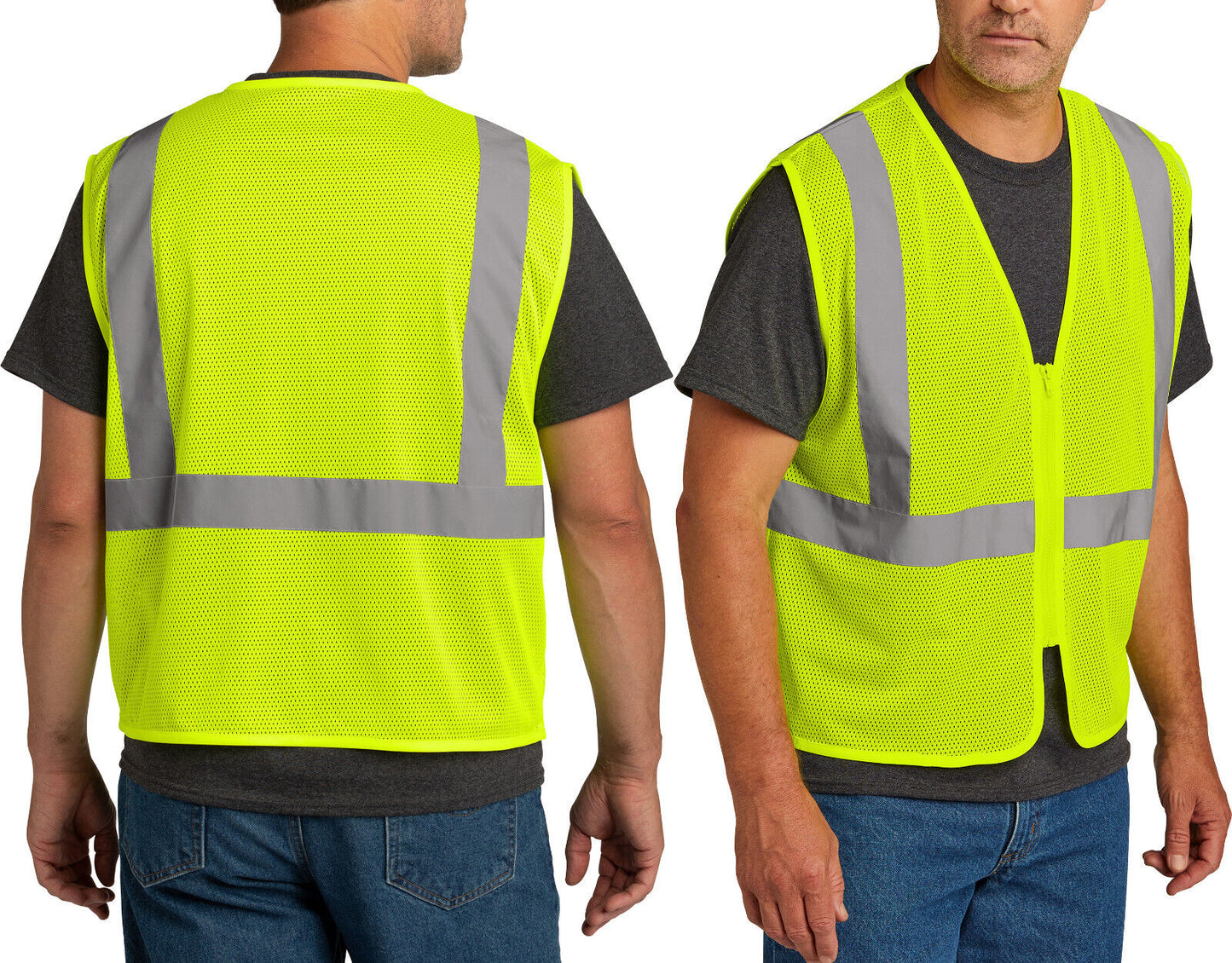 ANSI High Visibility Breathable Mesh Zip Vest Reflective S/M L/XL 2XL/3XL 4X/5X