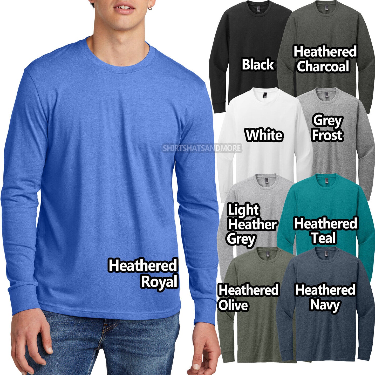 Mens Soft Ringspun Cotton/Poly Long Sleeve T-Shirt Heather Blended Tee XS-4XL