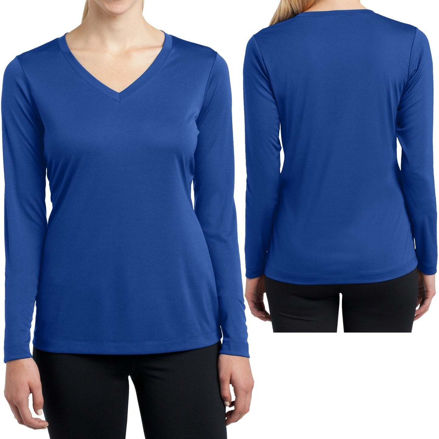 Ladies Long Sleeve T-Shirt V-Neck Moisture Wicking Base Layer Womens XS-XL 2X-4X