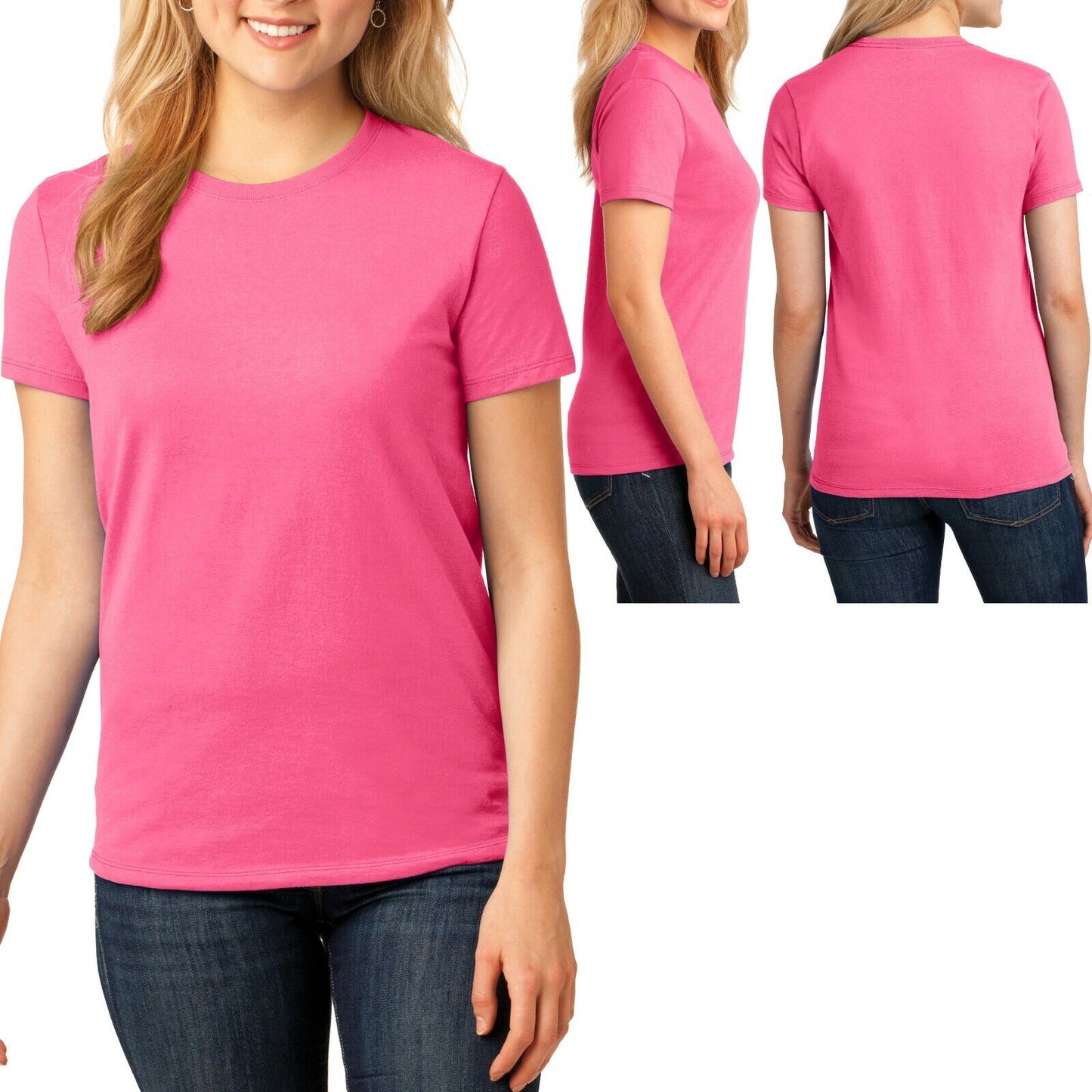 Womens Plain Basic Crew Neck T-Shirt Ladies Feminine Fit Top Plus Size 2X 3X 4X