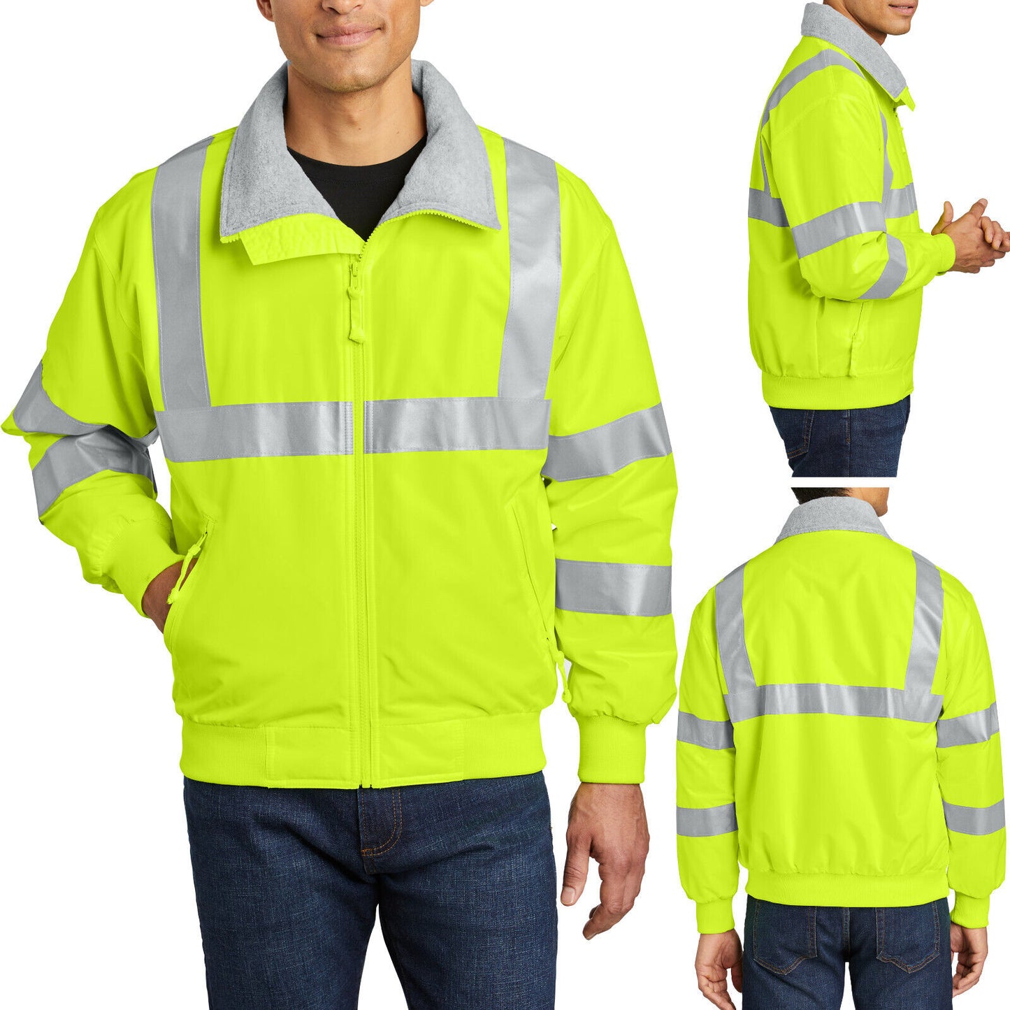 Enhanced Visibility Wind & Water Resistant Safety Jacket with Reflective Taping