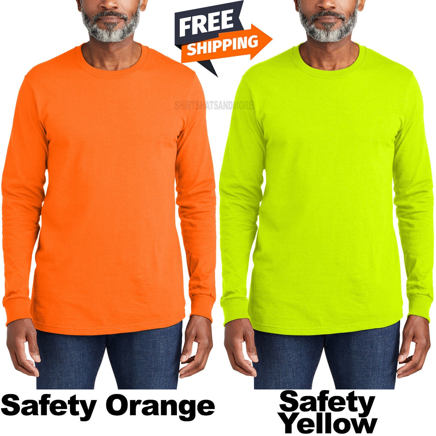 Mens Safety Colors Long Sleeve American Made T-Shirt 5.5 Ounce Tee S-4XL NEW!