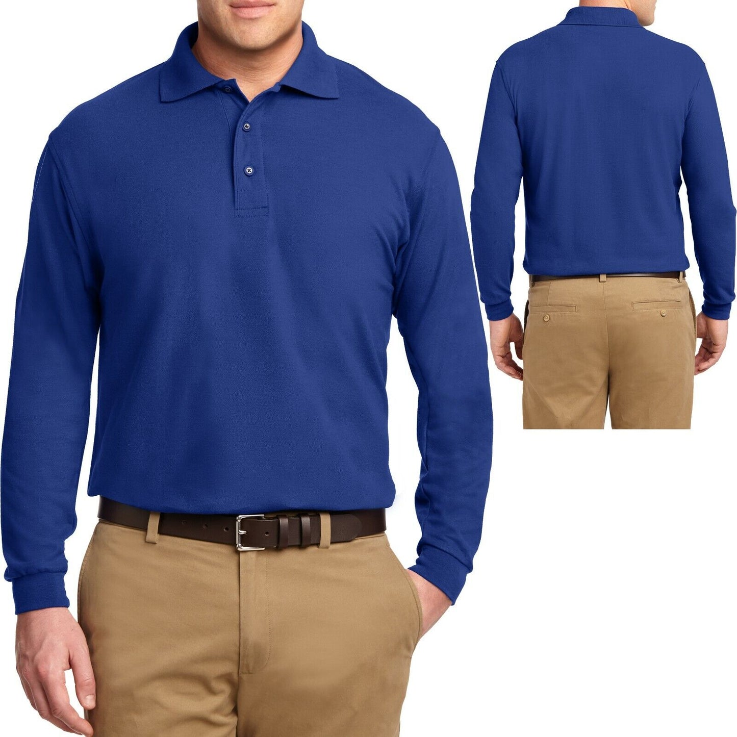 Mens Big and Tall Soft Long Sleeve Polo Shirt LT, XLT, 2XLT, 3XLT, 4XLT NEW