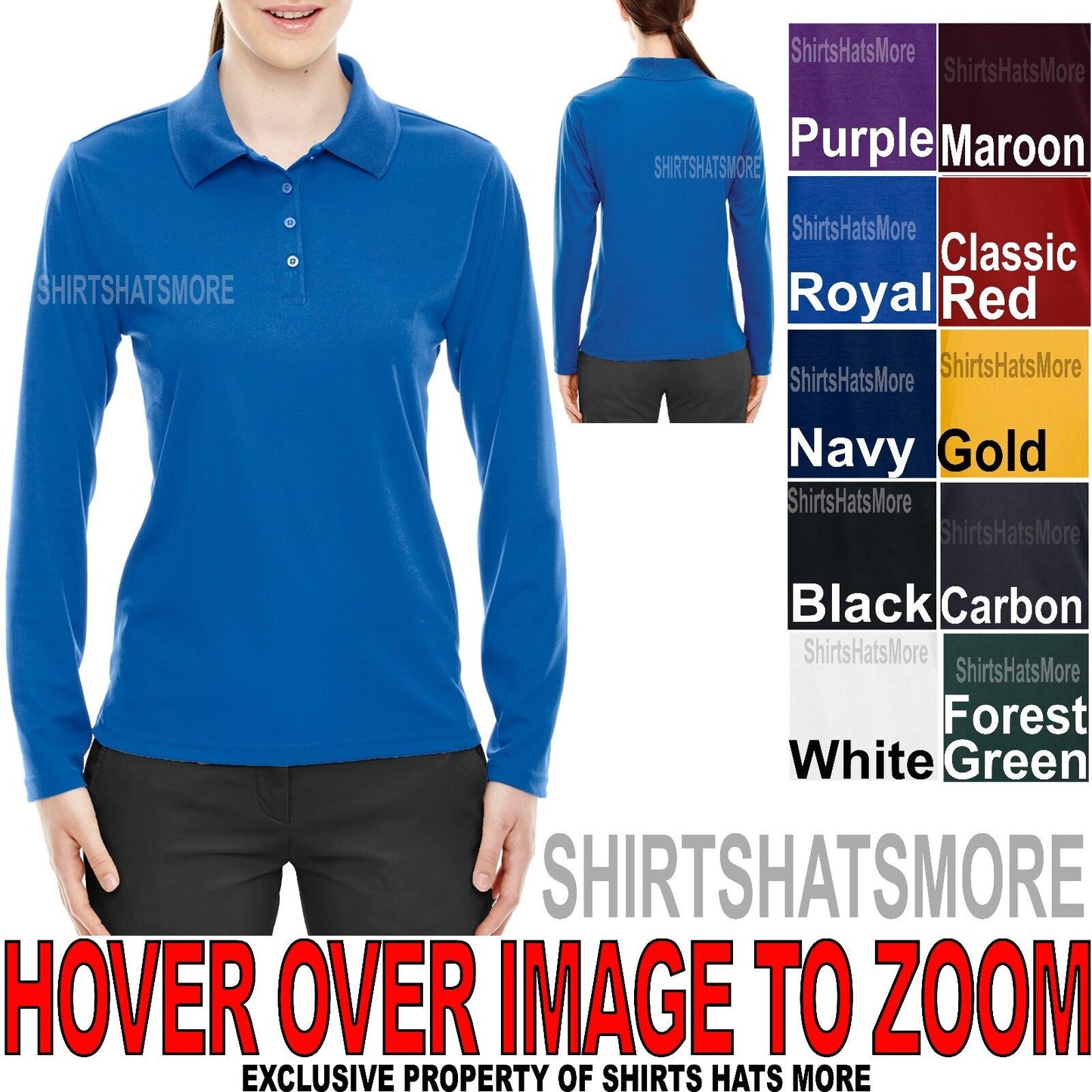 Ladies LONG SLEEVE Polo Shirt Moisture Wicking Womens Top S-XL, 2XL, 3XL NEW