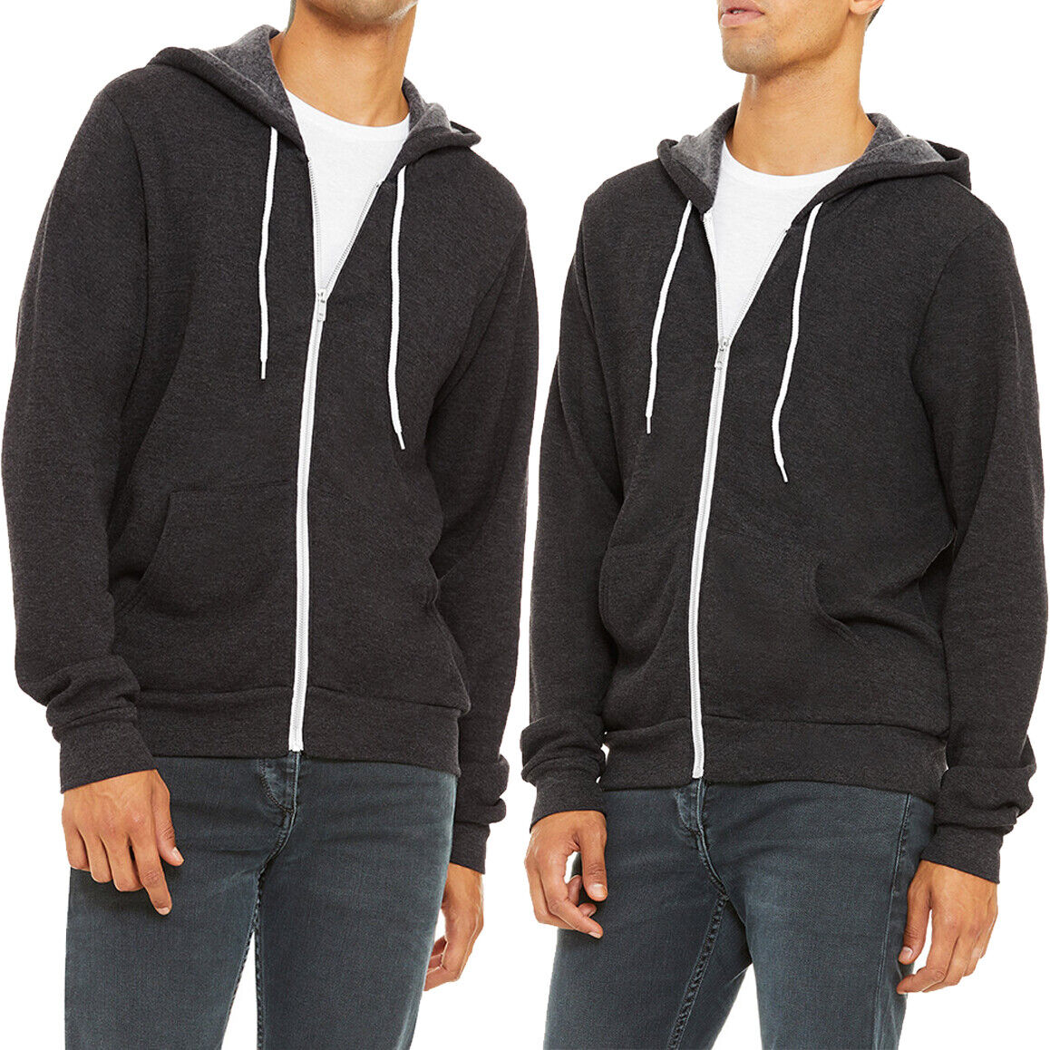 Mens Heather Sponge Fleece Full Zip Hoodie Soft Blended Hooded Sweater XS-3XL