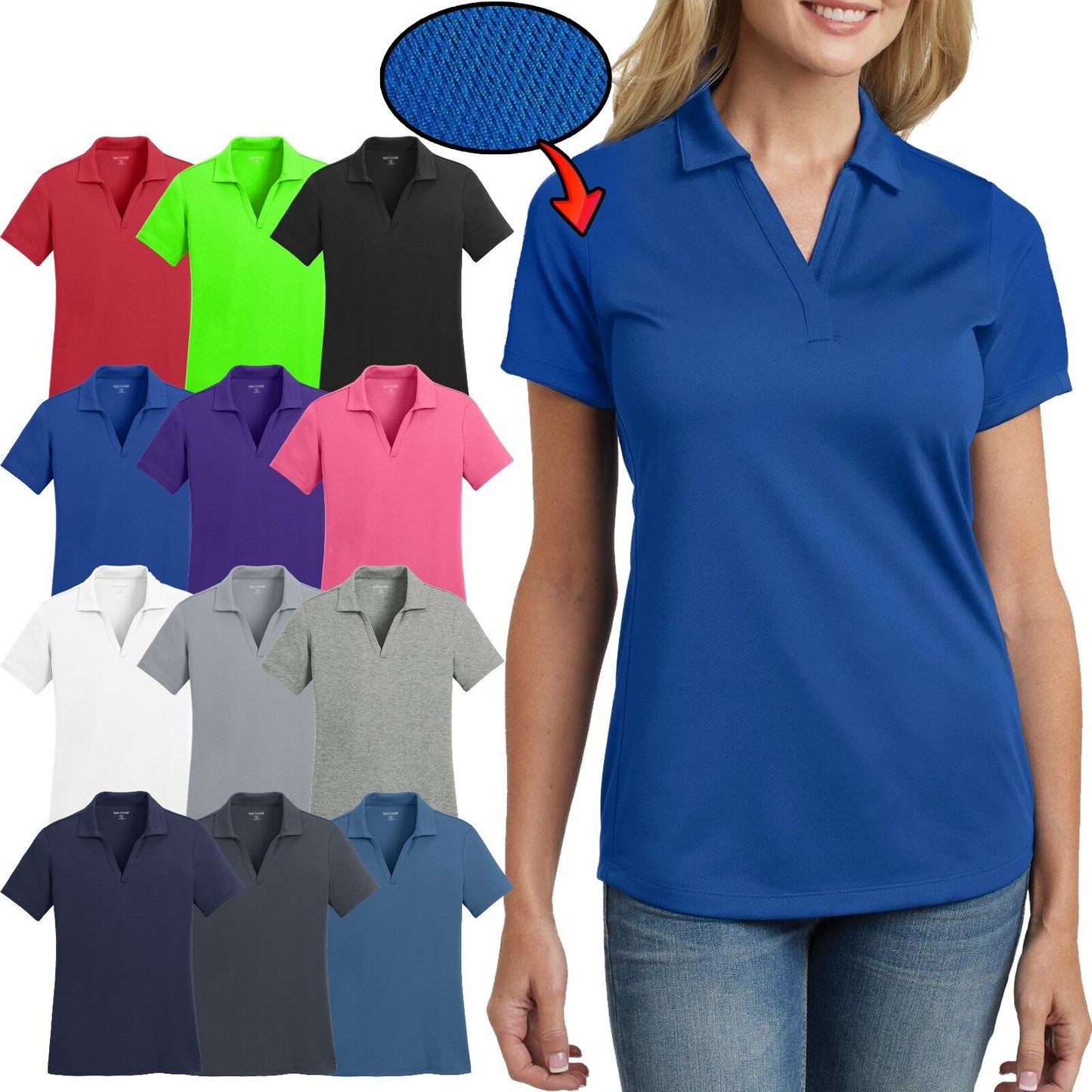 Ladies MICRO MESH Polo Shirt Moisture Wicking Dri Fit Tagless XS-XL 2XL 3XL 4XL