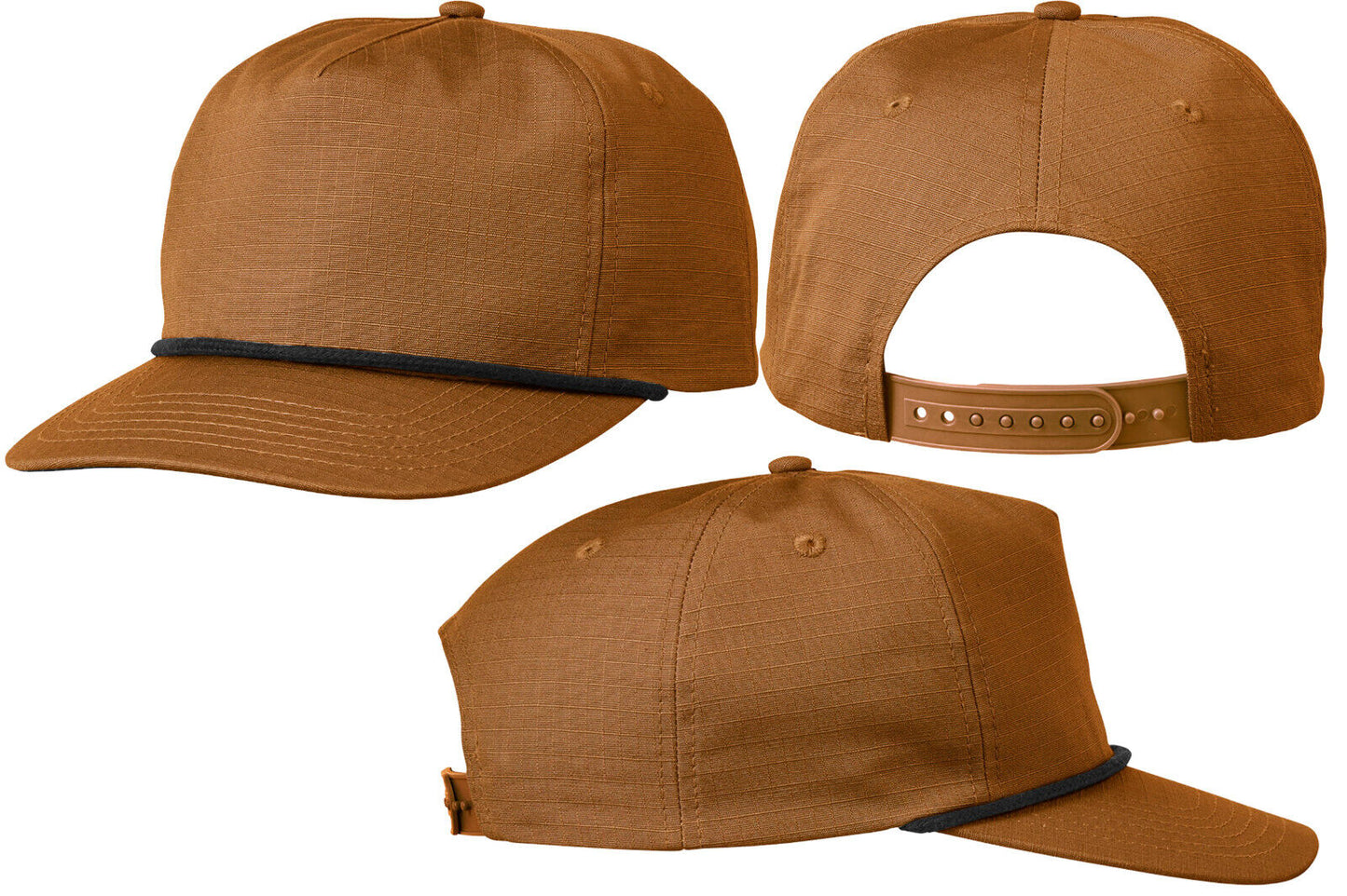 Mens Rope Lariat Hat Cotton Semi-Structured Flat Bill Snapback 5 Panel Cap NEW!