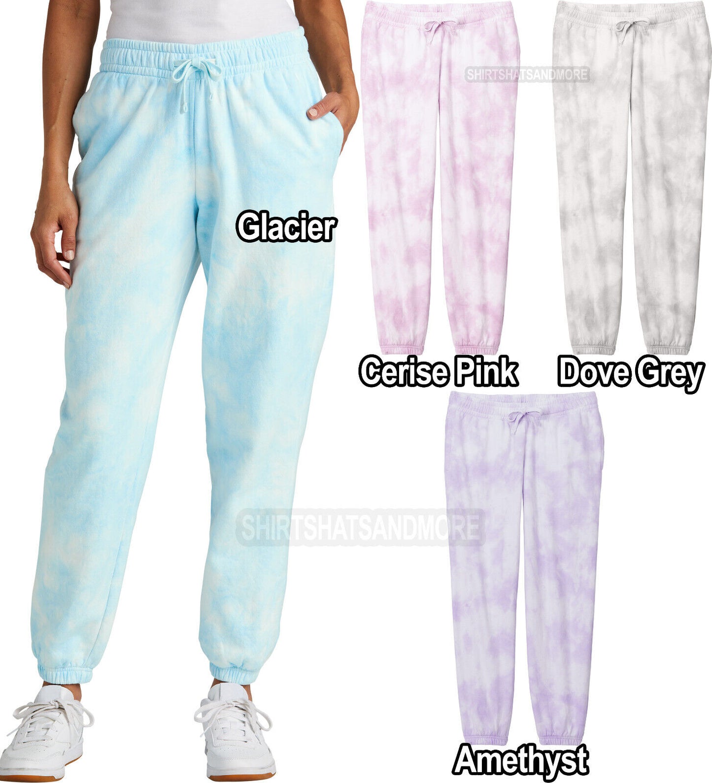 Ladies Beach Wash Cloud Tie Dye Sweatpant Tye Die Joggers Elastic Bottom XS-4XL