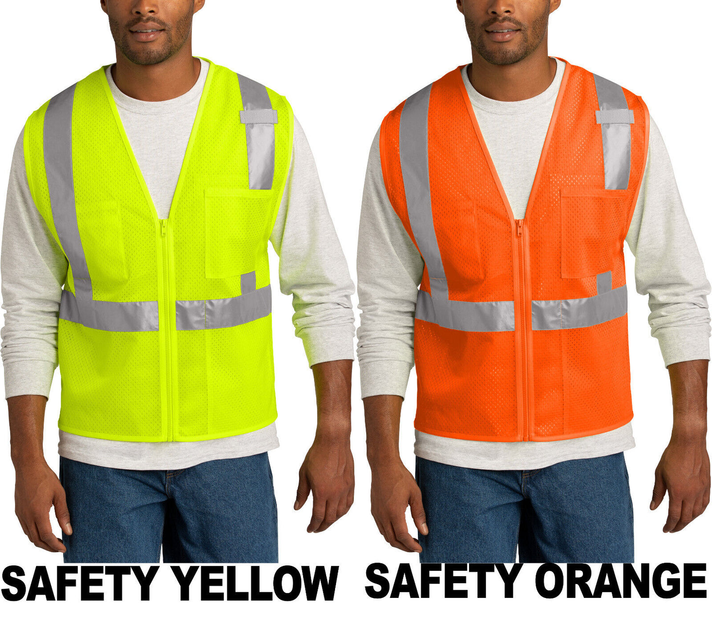 ANSI High Viz Breathable Mesh Zip Vest Pockets Reflective S/M L/XL 2XL/3XL 4X/5X