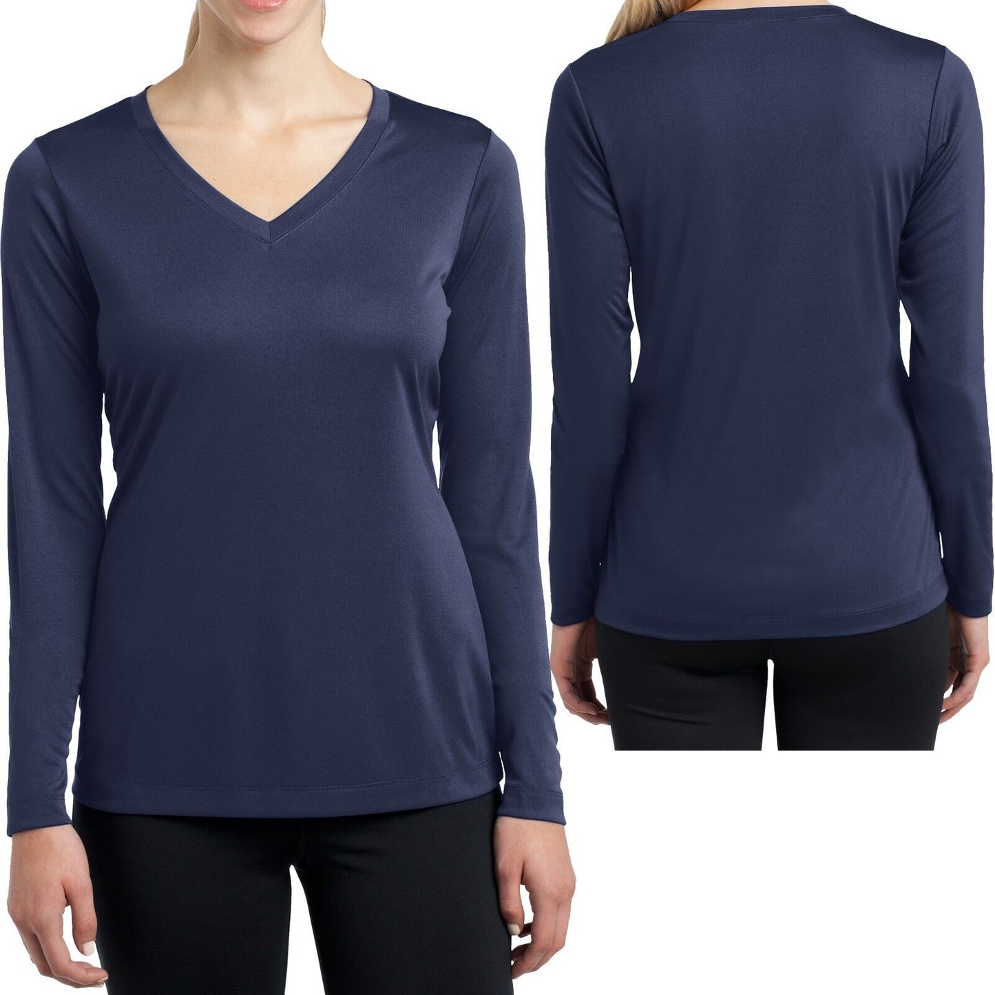 Ladies Long Sleeve T-Shirt V-Neck Moisture Wicking Base Layer Womens XS-XL 2X-4X