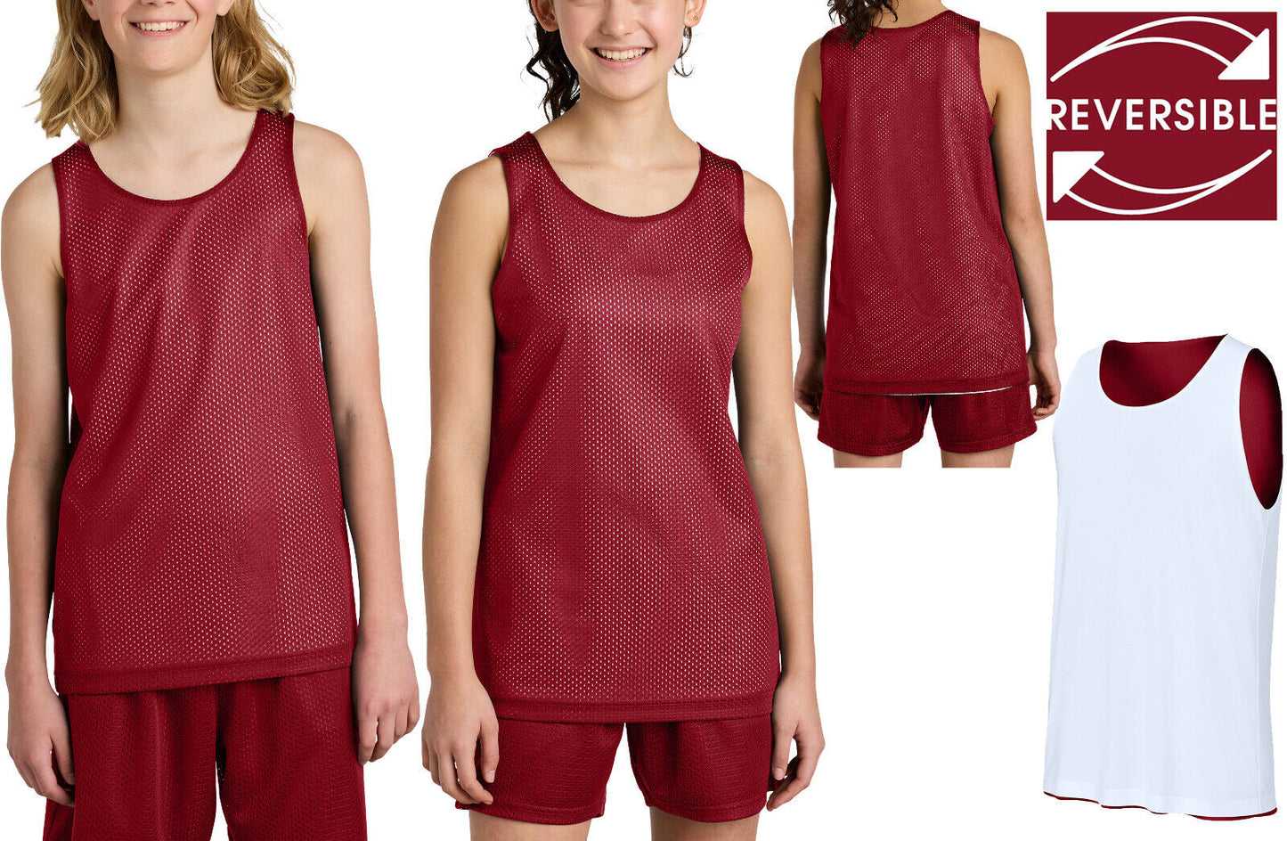 Youth Mesh Reversible Tank Top Boys Kids Child Basketball Sleeveless Tee XS-XL