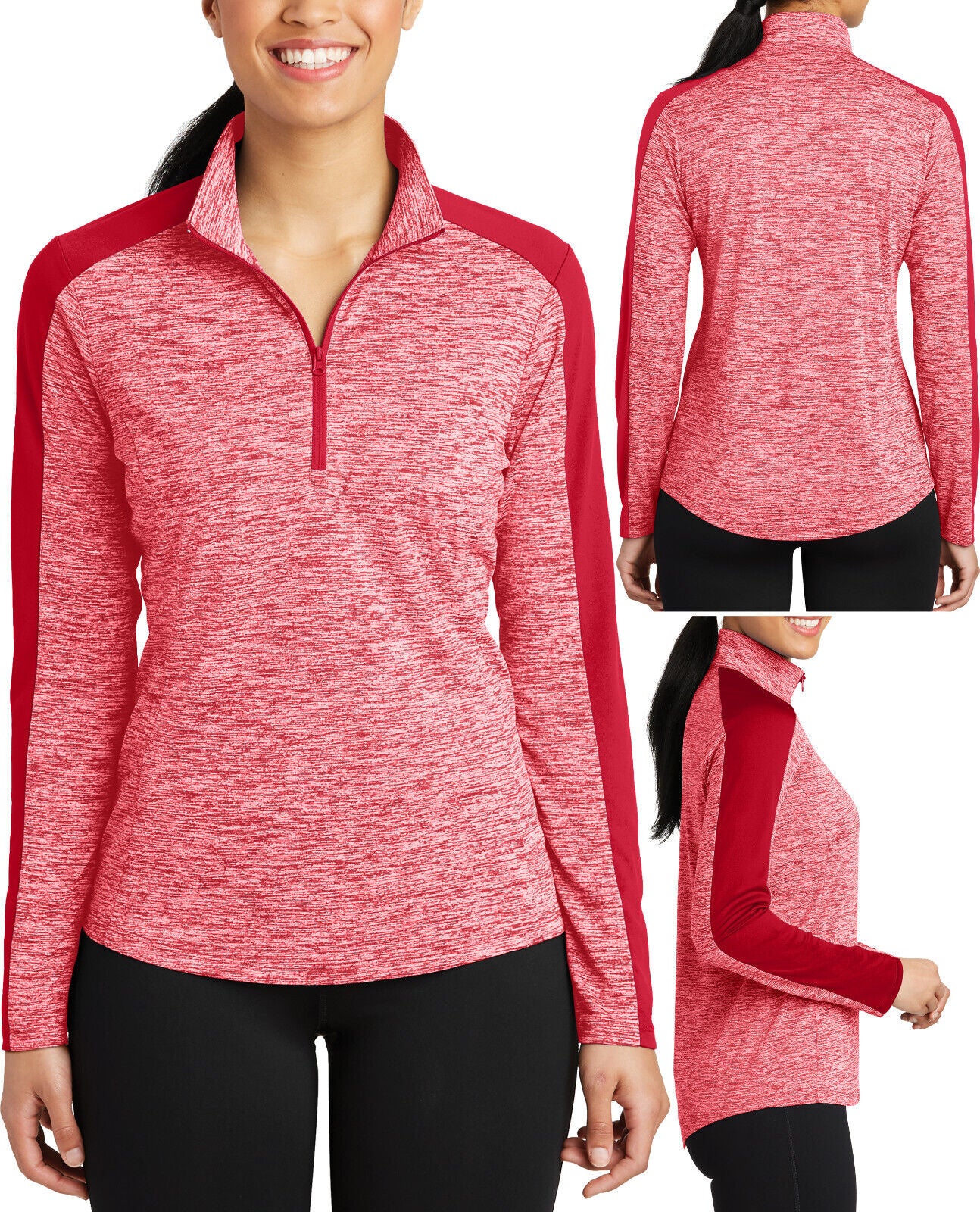 Ladies Electric 1/4 Zip Colorblock Pullover Moisture Wicking Snag Resist Jacket