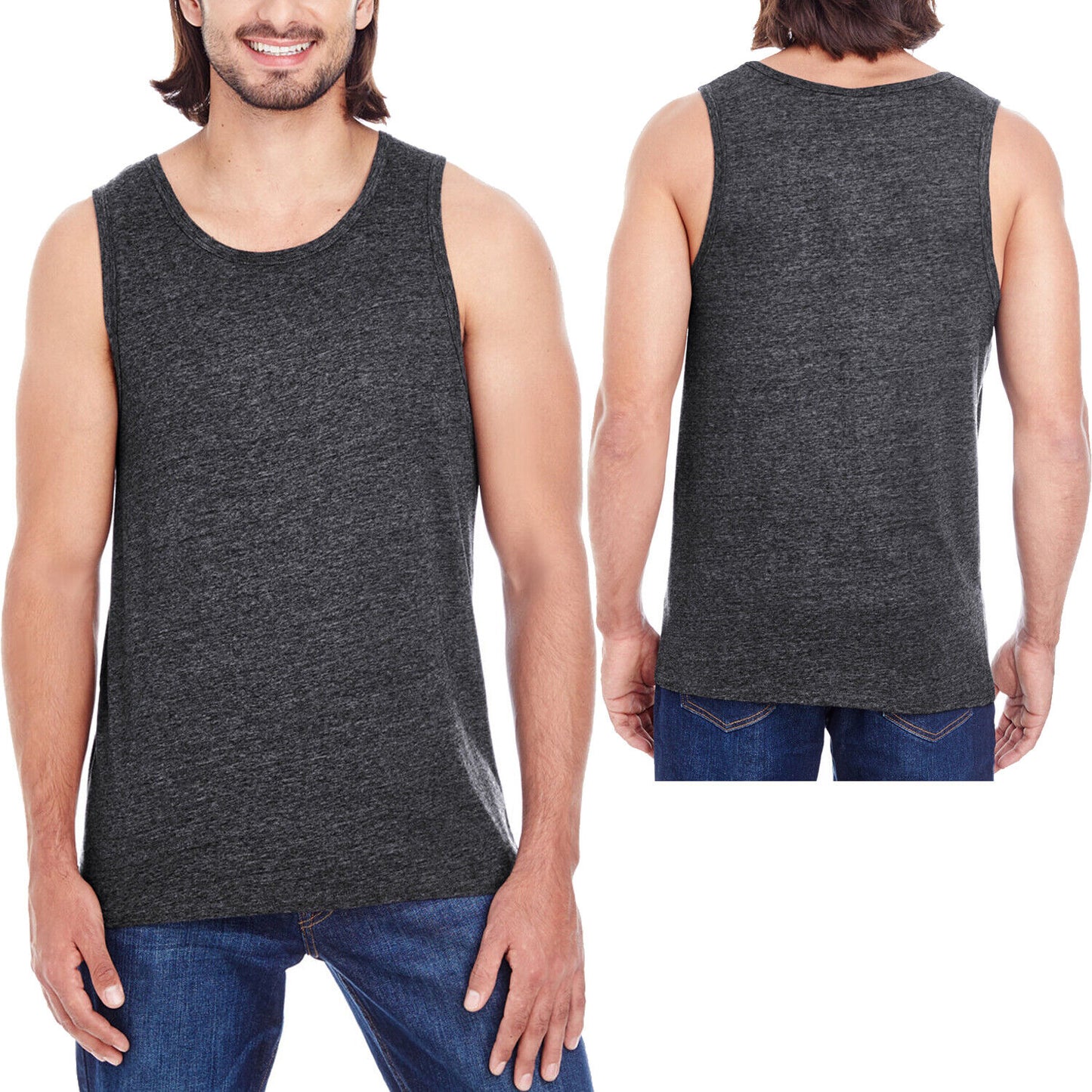 Mens Frosted Vintage Triblend Blended Tank Top Sleeveless Workout Casual XS-3XL