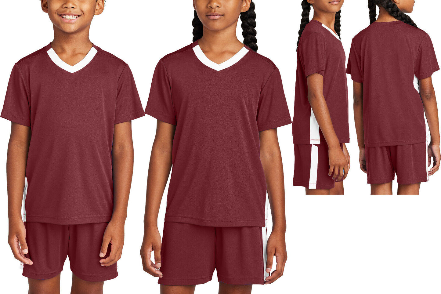 Kids V-Neck Moisture Wicking Color Block Team T-Shirt Youth Child UPF 30+ XS-XL