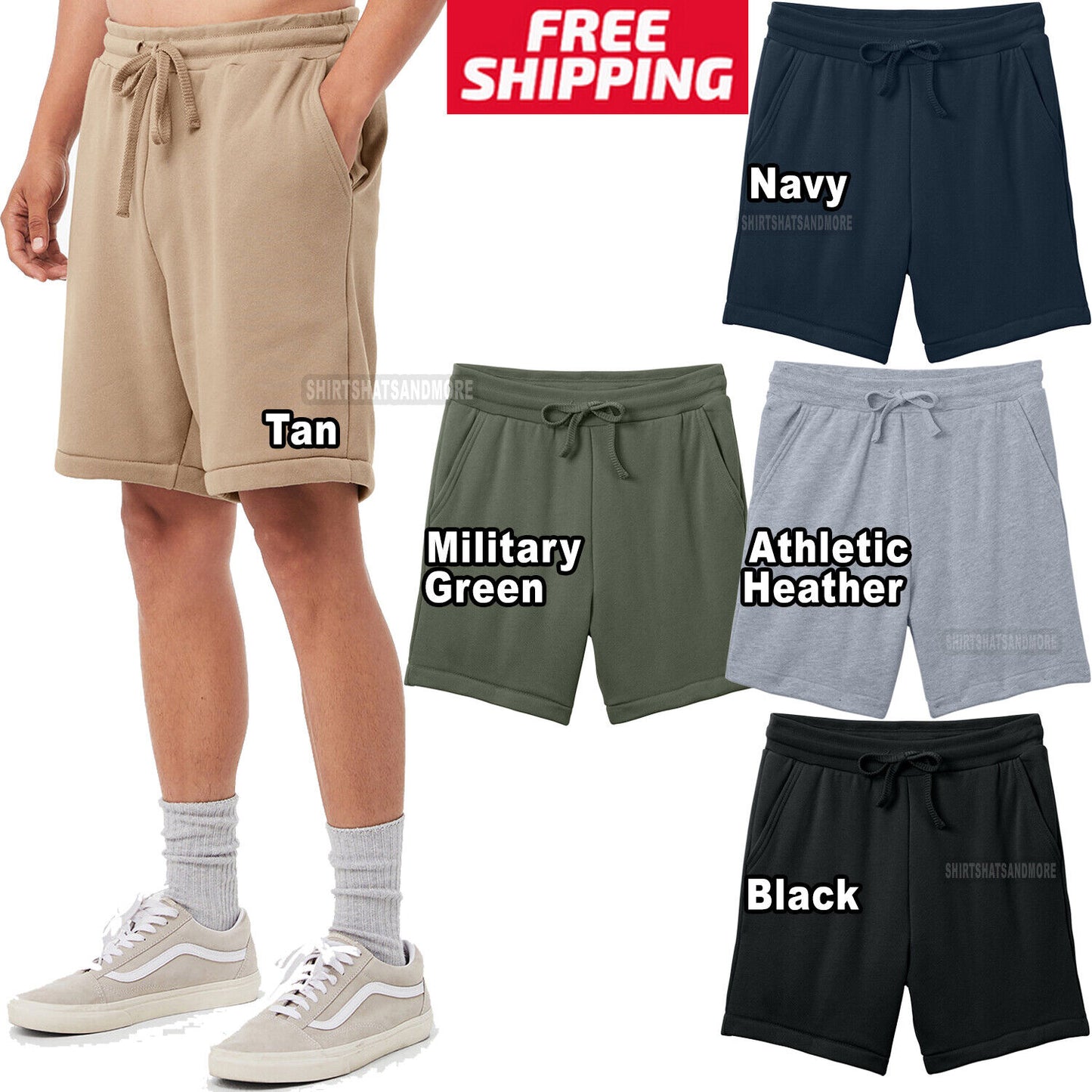 Mens Sponge Fleece Sweatshort Side Pockets Comfortable Drawstring Shorts XS-2XL