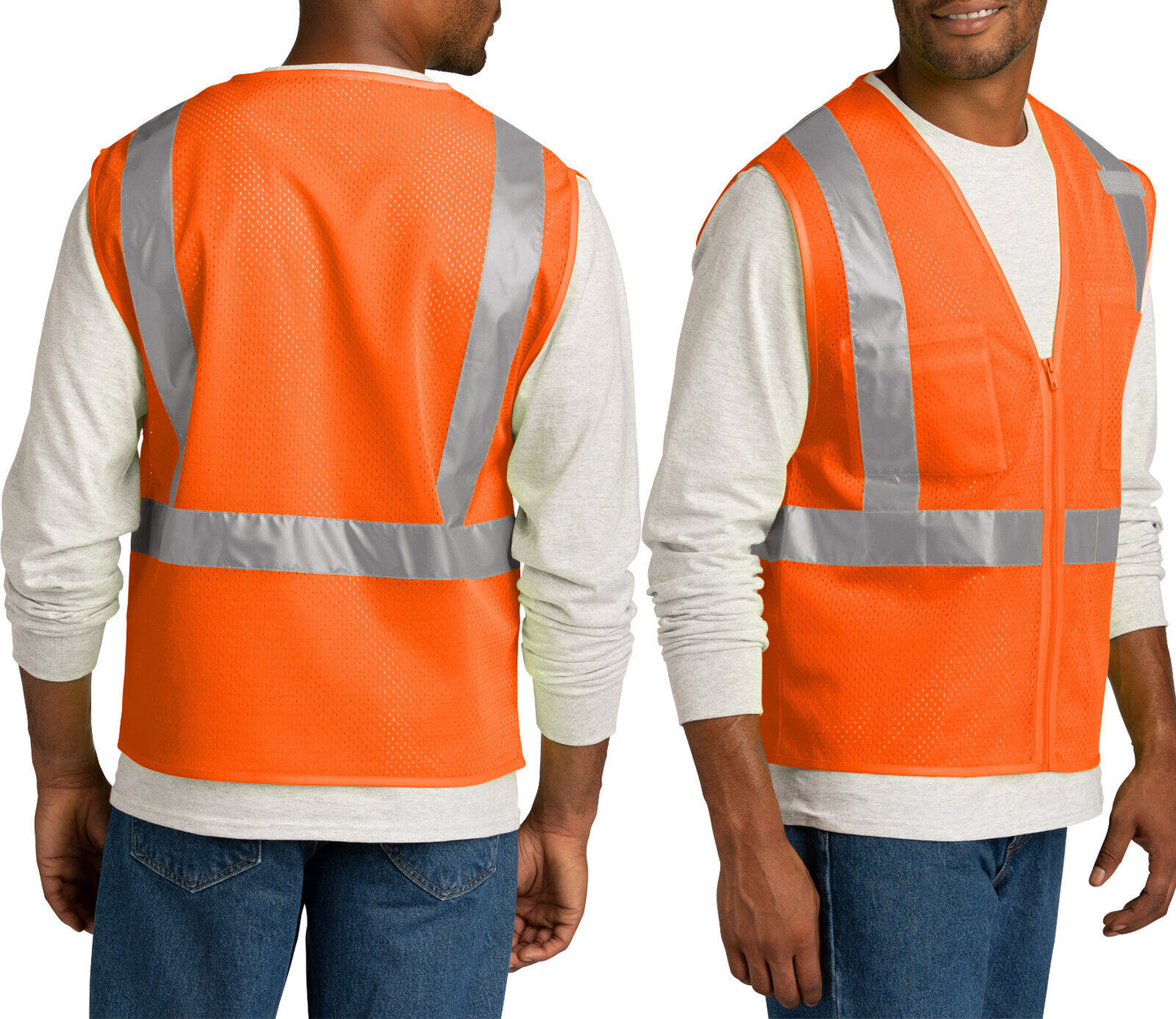 ANSI High Viz Breathable Mesh Zip Vest Pockets Reflective S/M L/XL 2XL/3XL 4X/5X