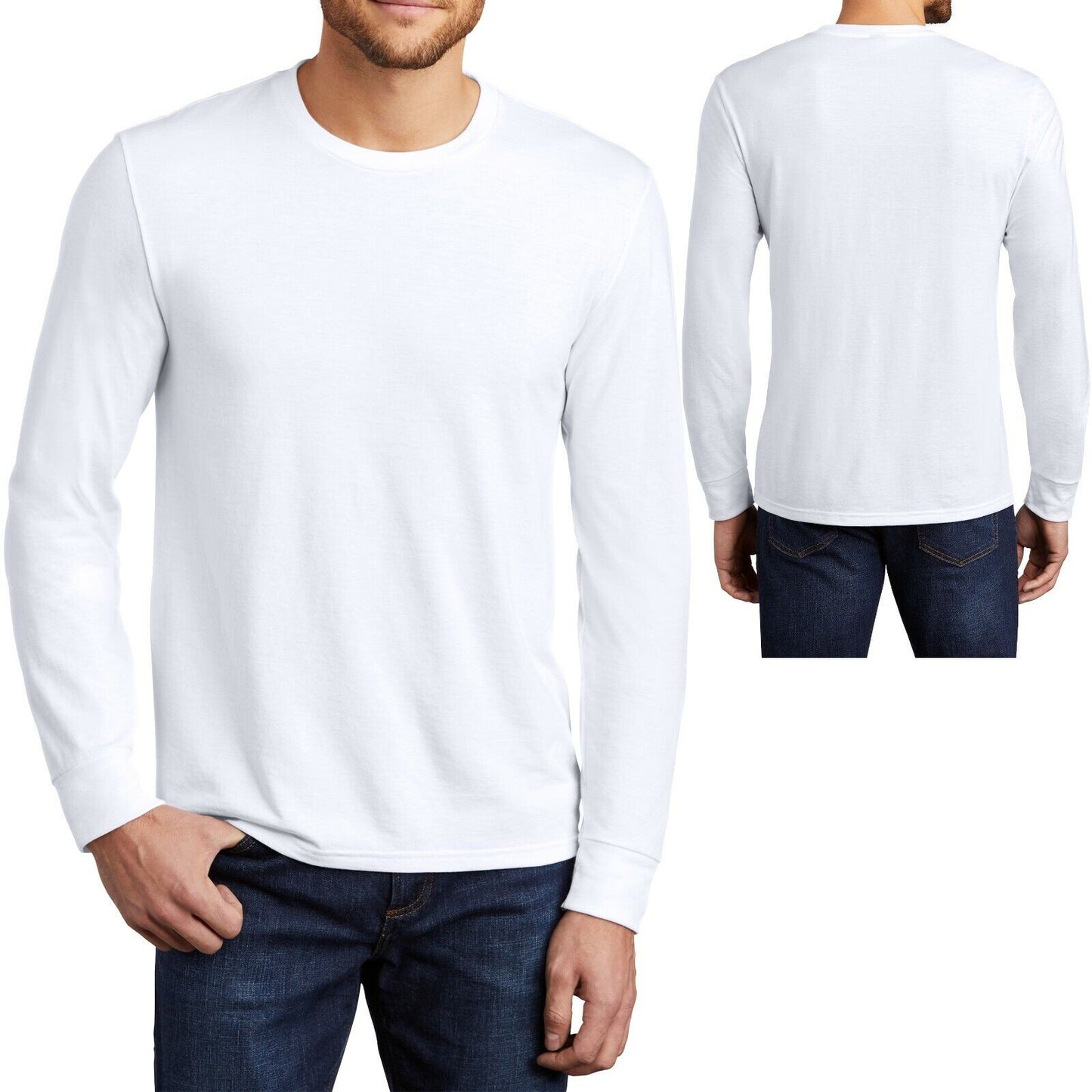 Mens Long Sleeve Tri Blend T-Shirt Premium Crew Neck Tee S, M, L, XL 2XL 3XL 4XL