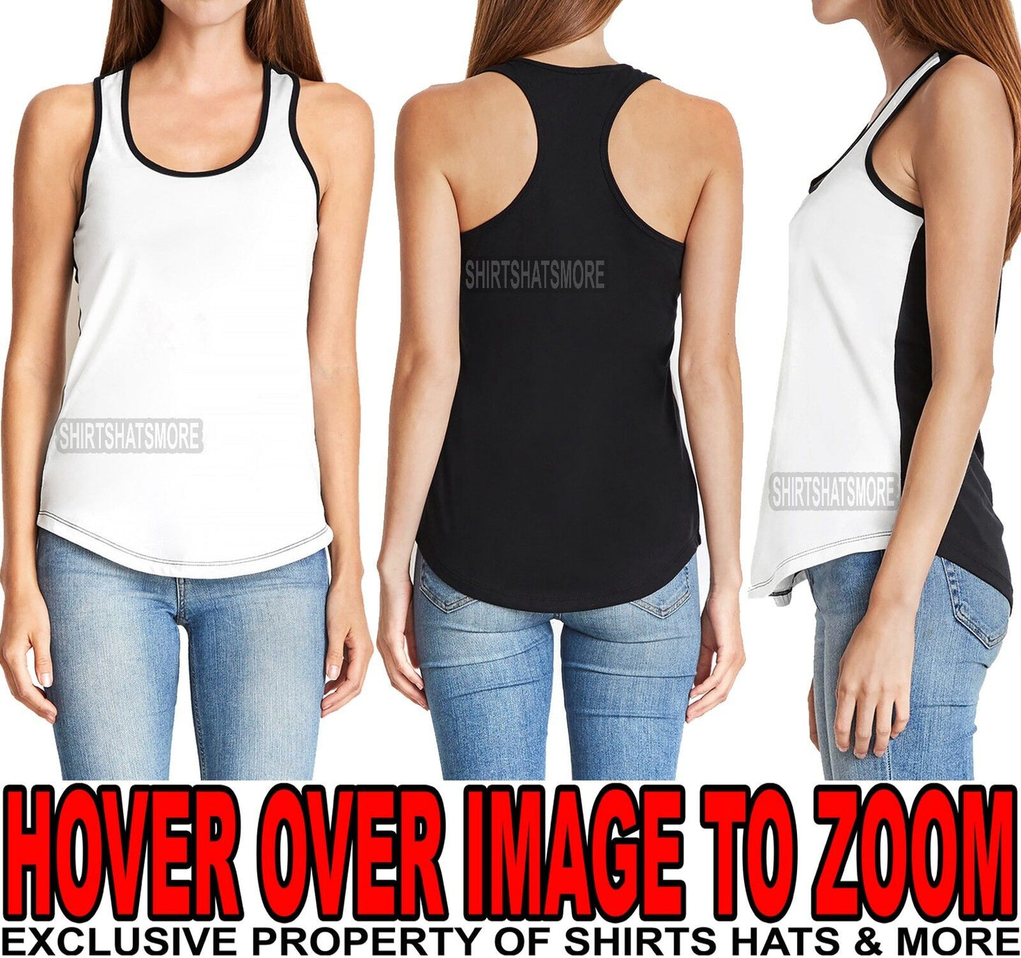 Ladies Racerback Tank Top 2 Tone T-Shirt Junior Cut PRESHRUNK Cotton Blend XS-2X