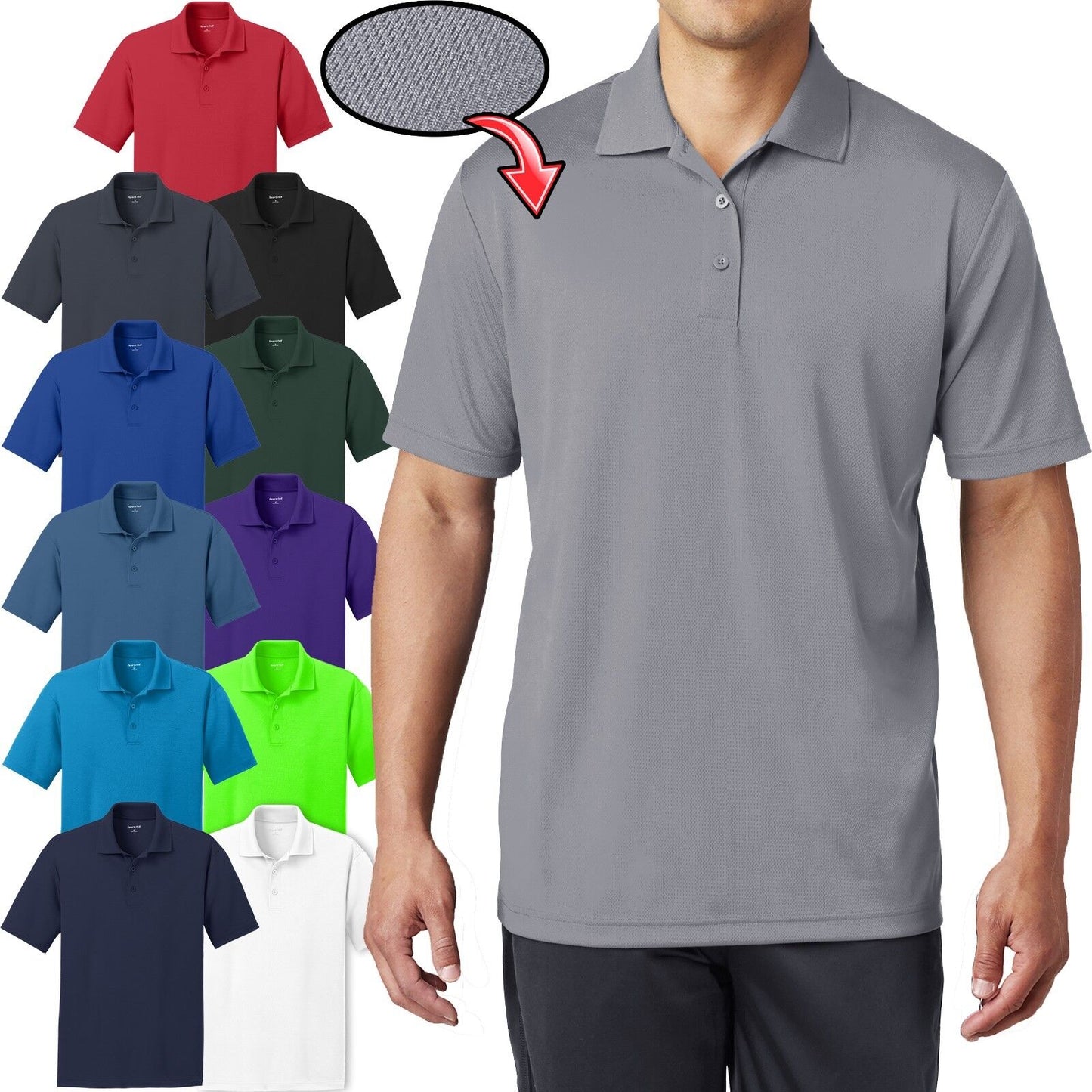 BIG Mens Polo Shirt MICRO MESH Comfortable Moisture Wicking Dri Fit 2XL, 3XL 4XL