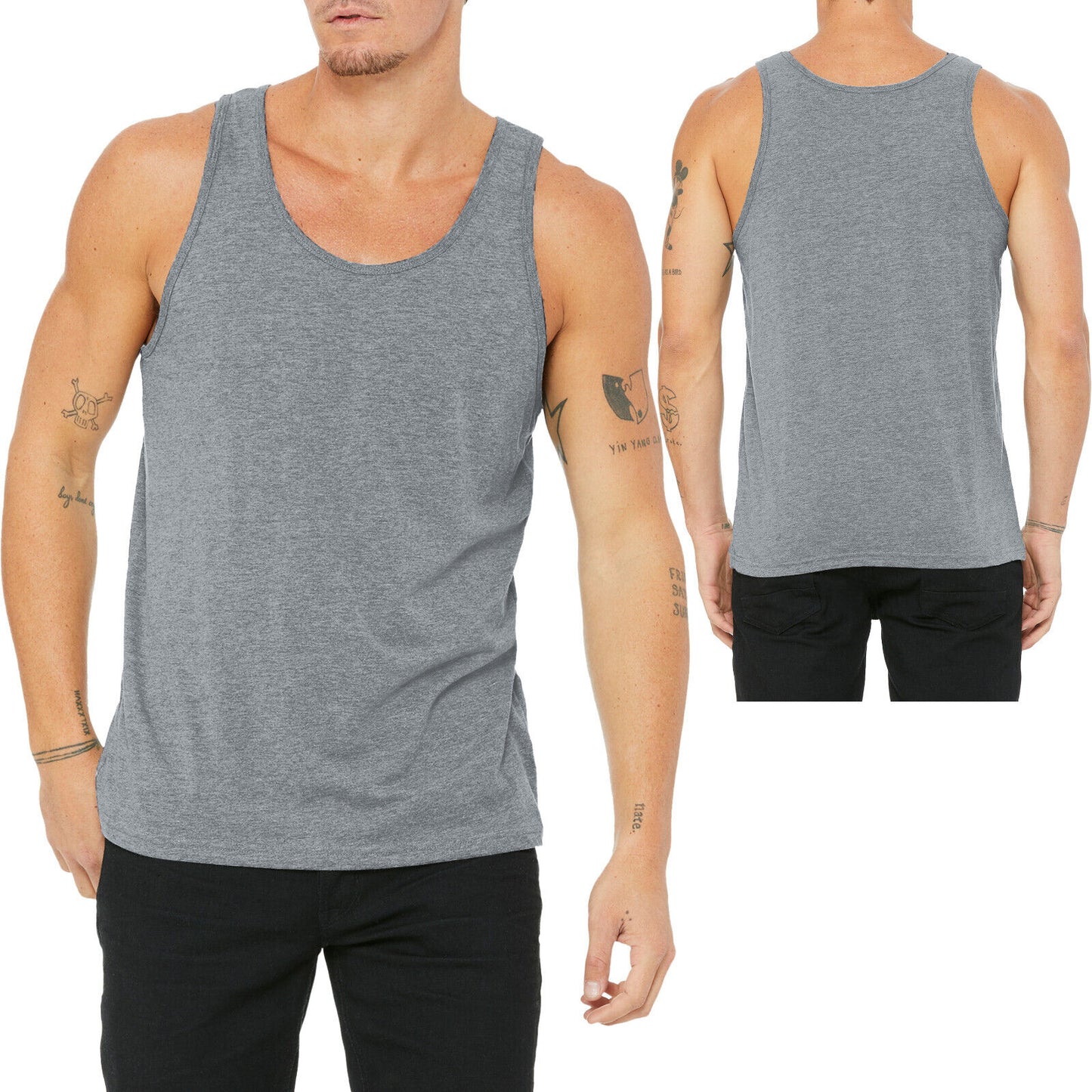 Mens Heathered Soft Ringspun Cotton Blend Jersey Tank Top Sleeveless Tee XS-2XL