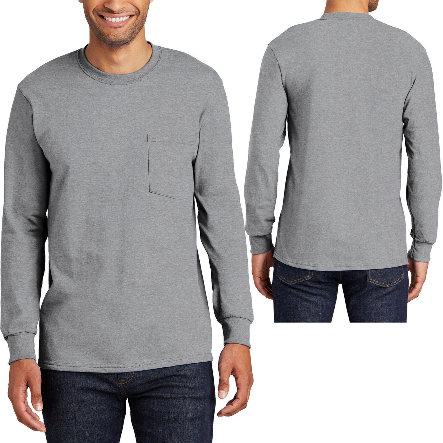 Mens TALL Long Sleeve Pocket T-Shirt 100% Soft Spun Cotton Tee LT-4XLT NEW!