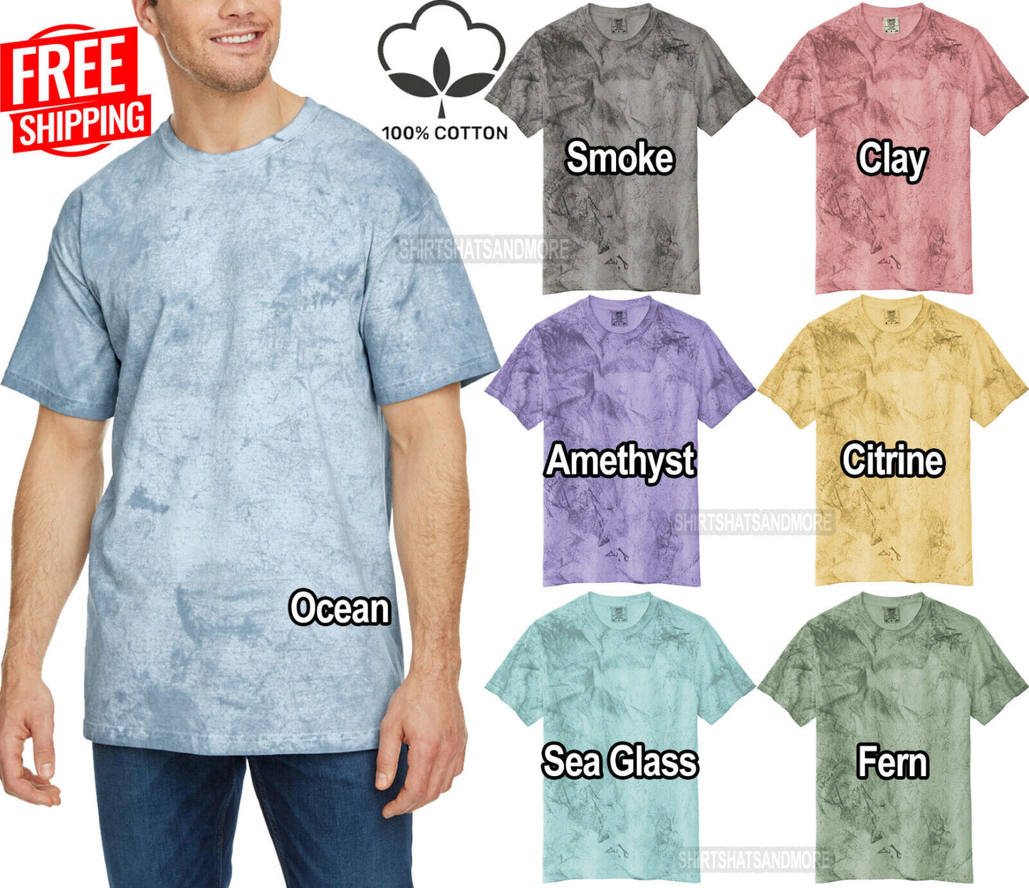 Mens Pigment Dyed 100% USA Soft Cotton T-Shirt Color Ink Wash Unique Tie Dye Tee