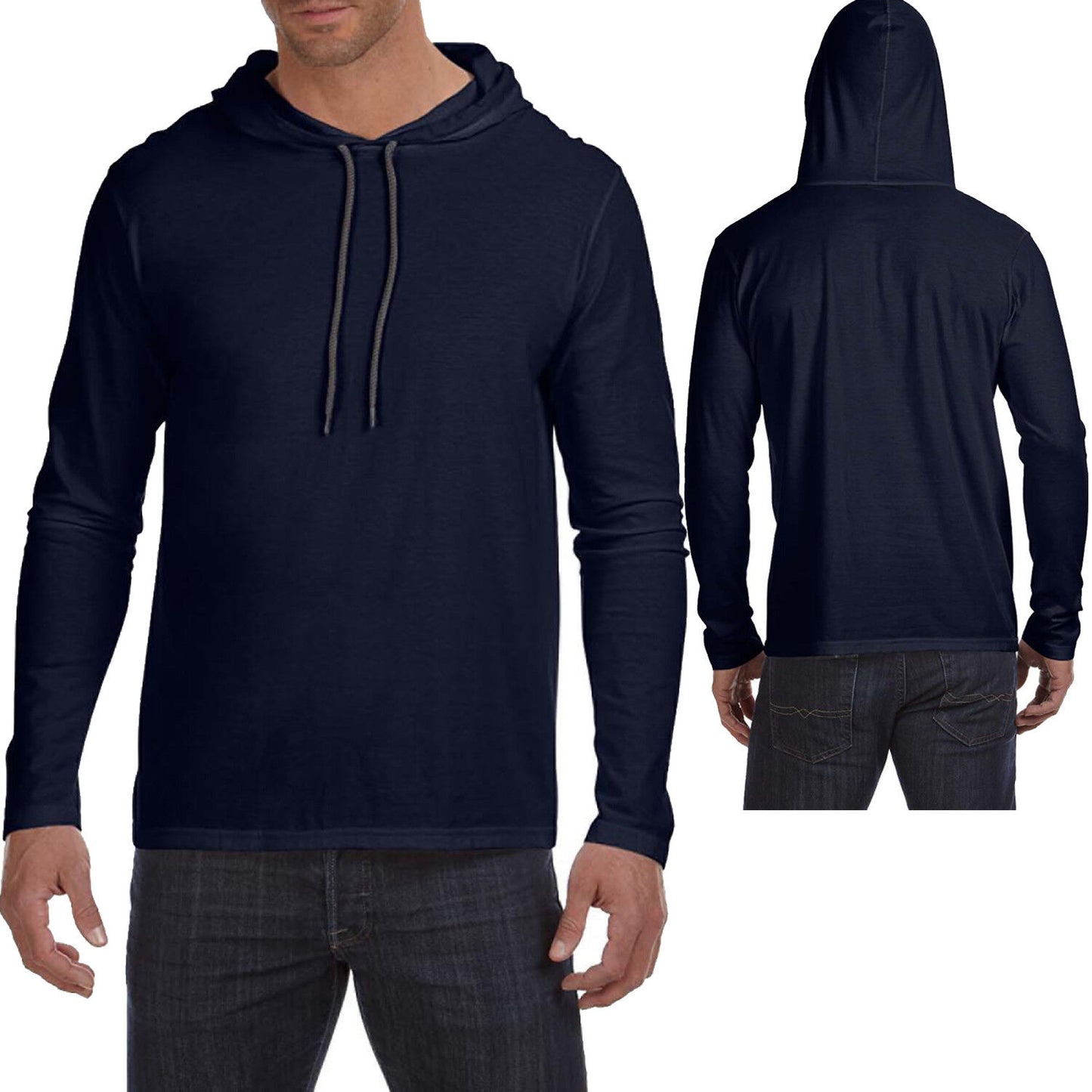 Mens Lightweight Hoodie T-Shirt Long Sleeve Hoody Tee Soft Cotton S-XL, 2XL, 3XL