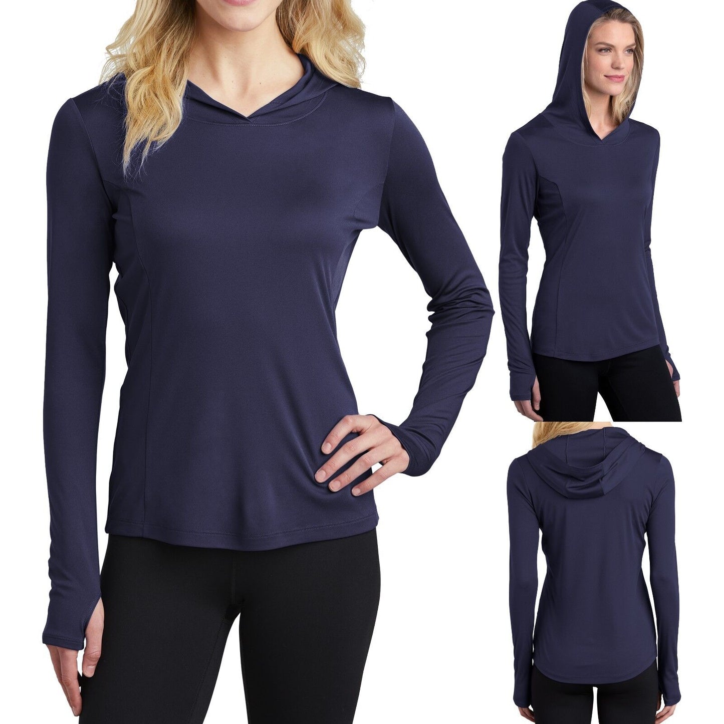 Ladies Lightweight Hoodie Moisture Wicking Long Sleeve T-Shirt Gym Workout XS-4X