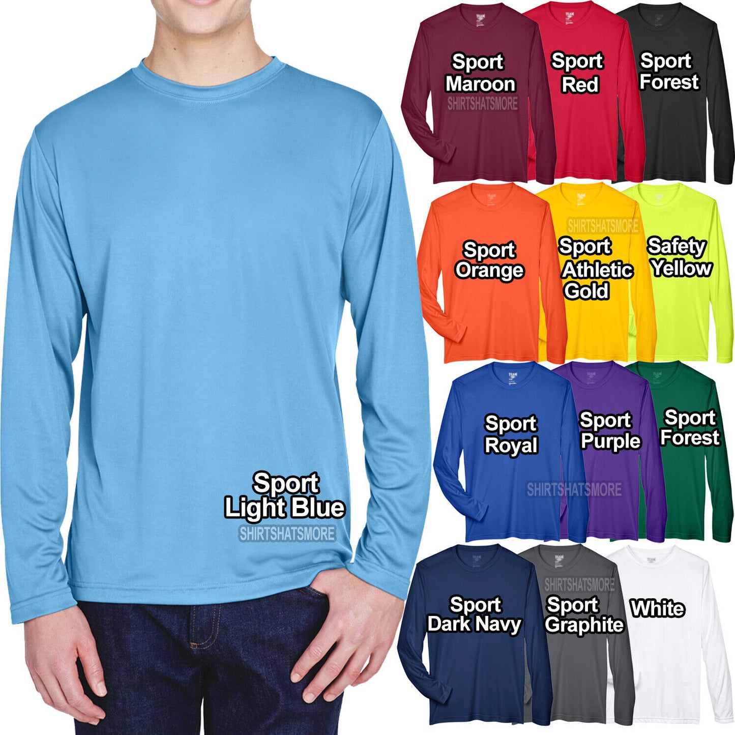 Mens Long Sleeve Fishing T-Shirt UPF 40+ Boat UV Moisture Wicking XS-XL 2X 3X 4X