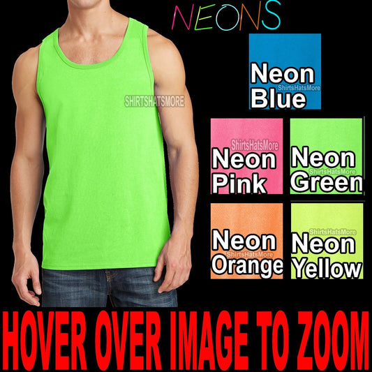 Mens Solid Tank Top Preshrunk Cotton Blend NEONS  S M L XL 2XL 3XL 4XL NEW