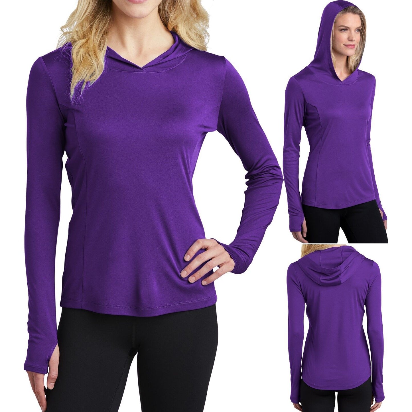 Ladies Lightweight Hoodie Moisture Wicking Long Sleeve T-Shirt Gym Workout XS-4X